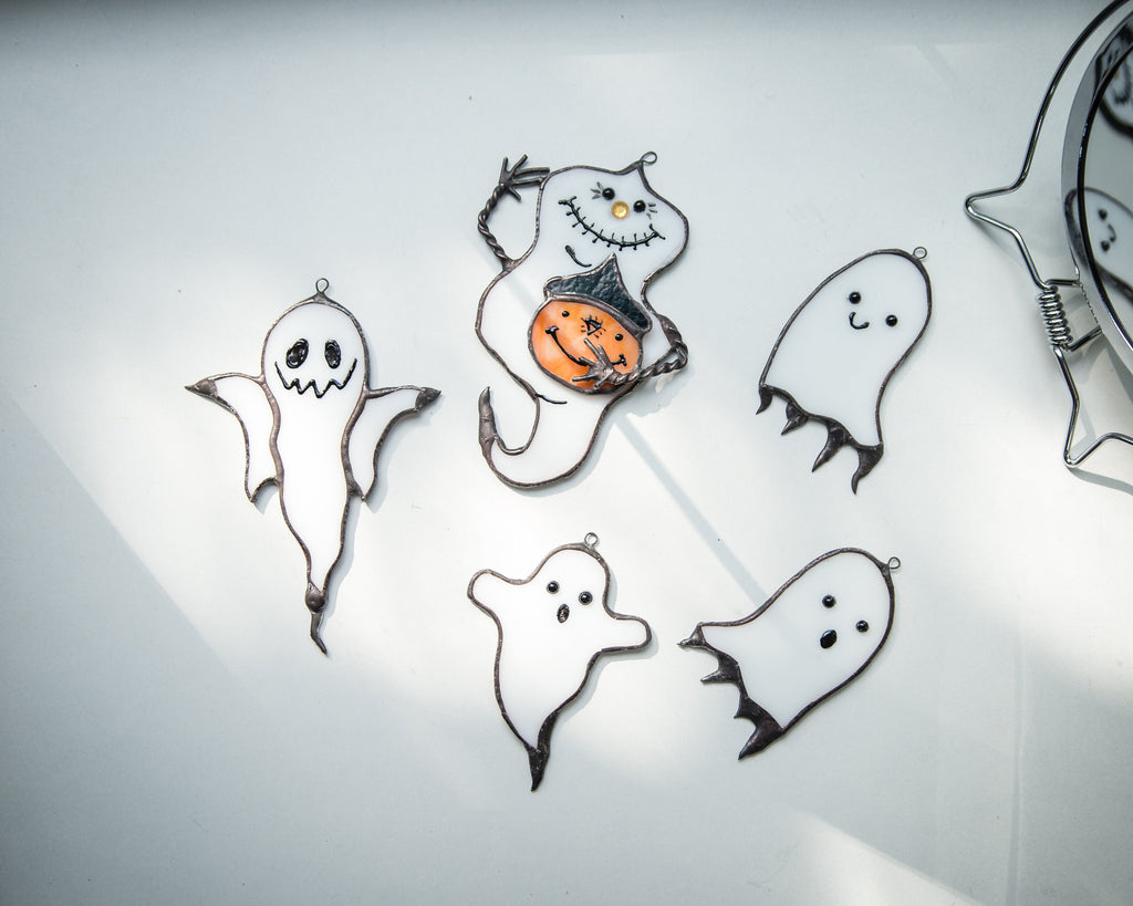 Halloween ghost stained glass suncatcher Horror decor Halloween gifts Custom stained glass window hanging