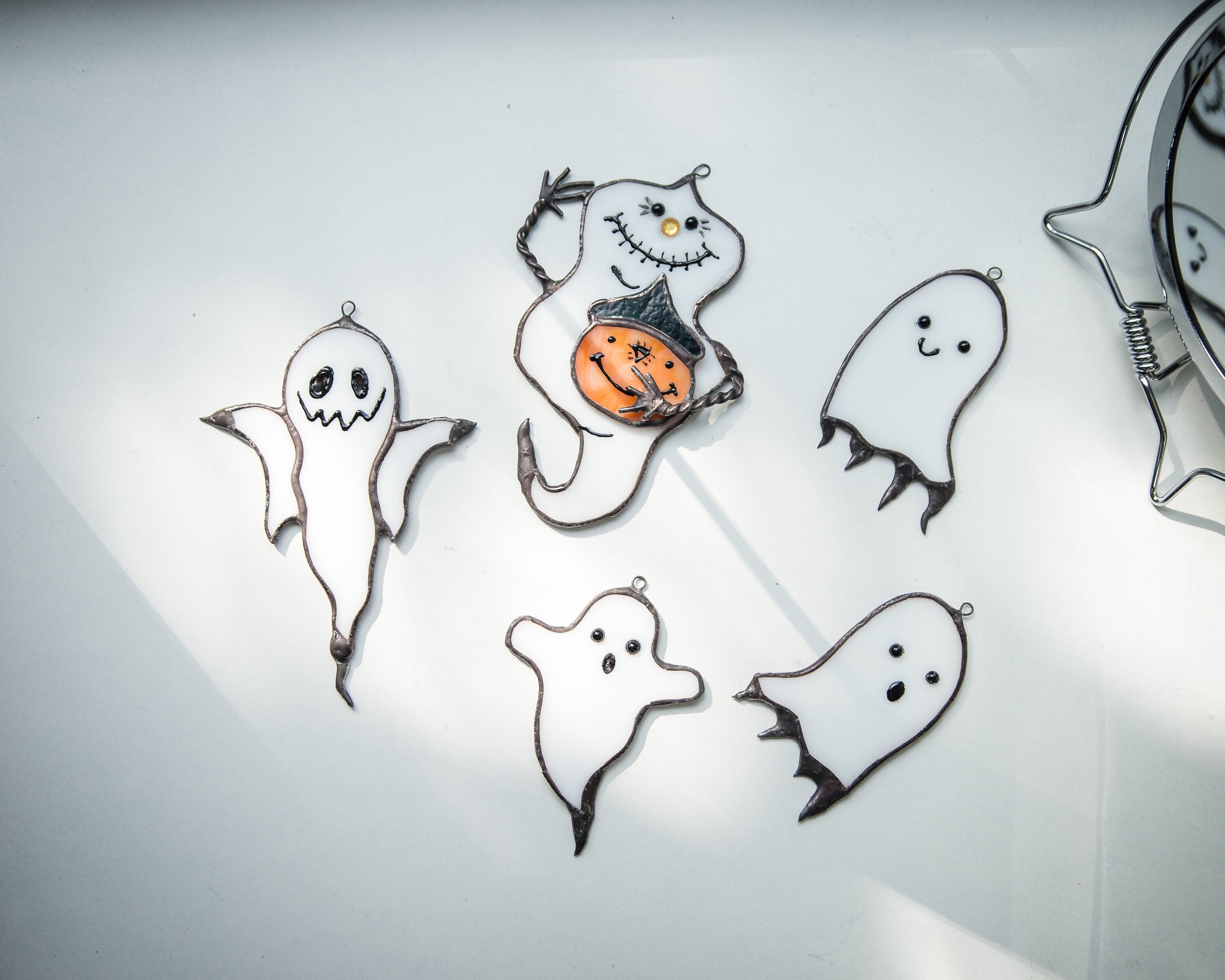 Halloween ghost stained glass suncatcher Horror decor Halloween gifts Custom stained glass window hanging