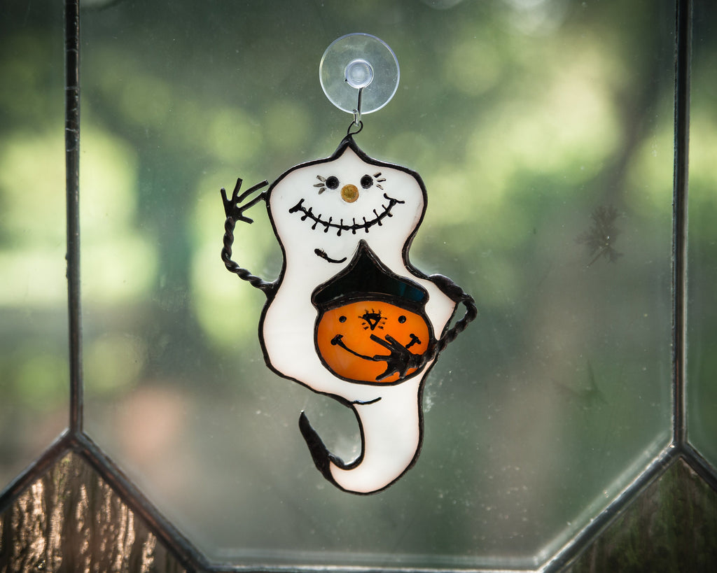 Halloween ghost stained glass suncatcher Horror decor Halloween gifts Custom stained glass window hanging