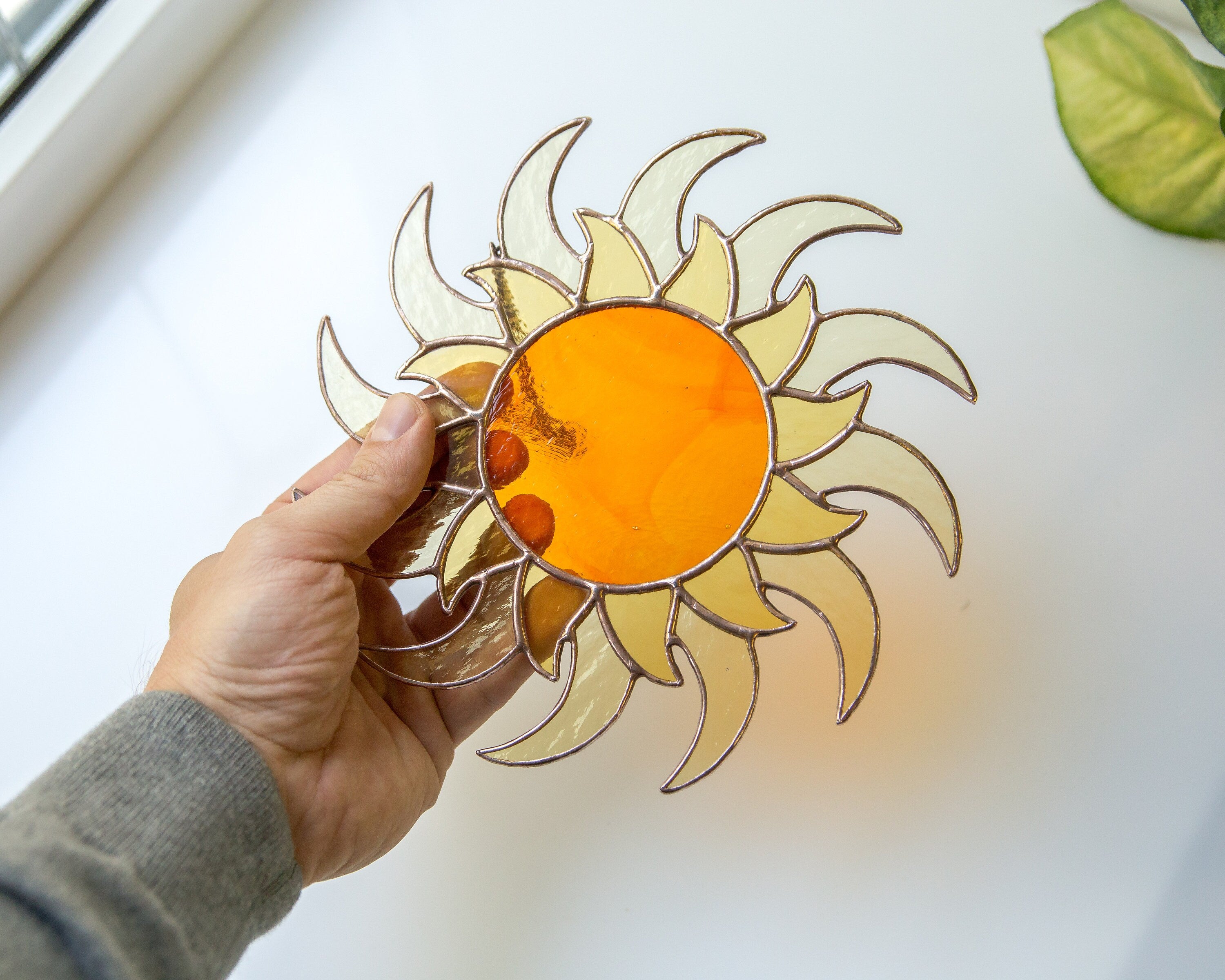 Sun ornament stained glass window hangings Best gift for mom Sunshine party decor Custom stained glass ornament Housewarming gifts