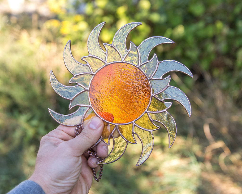 Sun ornament stained glass window hangings Best gift for mom Sunshine party decor Custom stained glass ornament Housewarming gifts