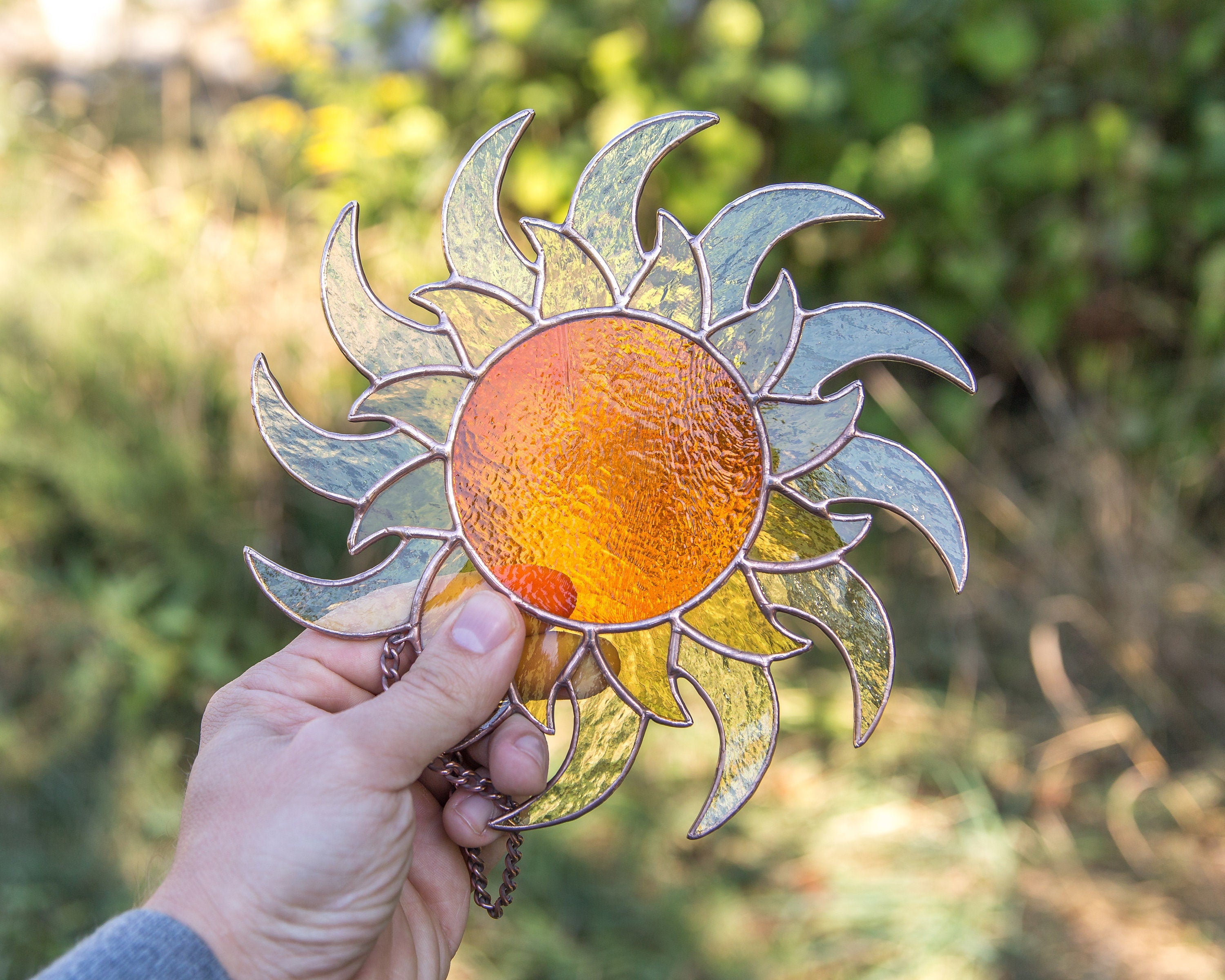 Sun ornament stained glass window hangings Best gift for mom Sunshine party decor Custom stained glass ornament Housewarming gifts
