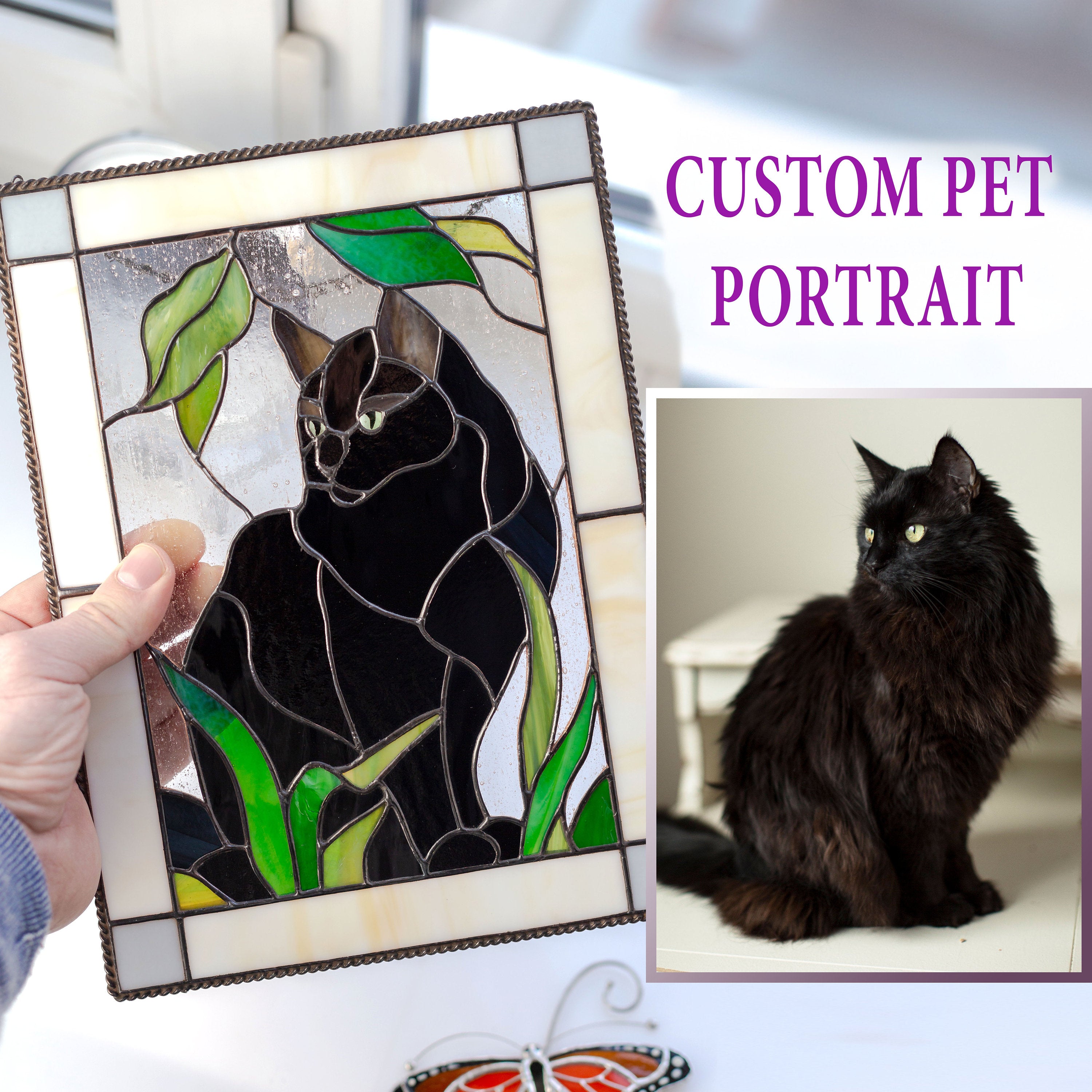 Personalized pet gift Custom stained glass cat Window hanging Dog memorial gifts