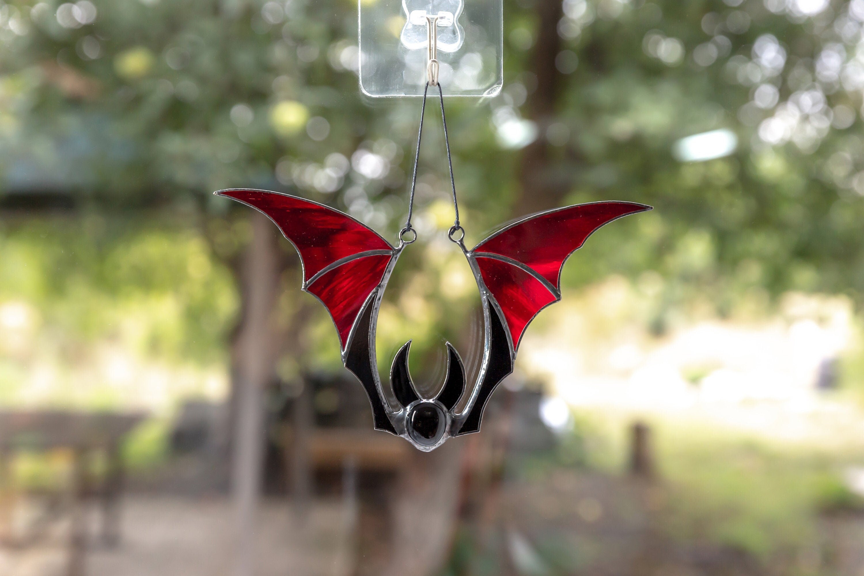 Bat stained glass window hangings Whimsigoth decor Stained glass Halloween suncatcher Bat wings Halloween decor indoor