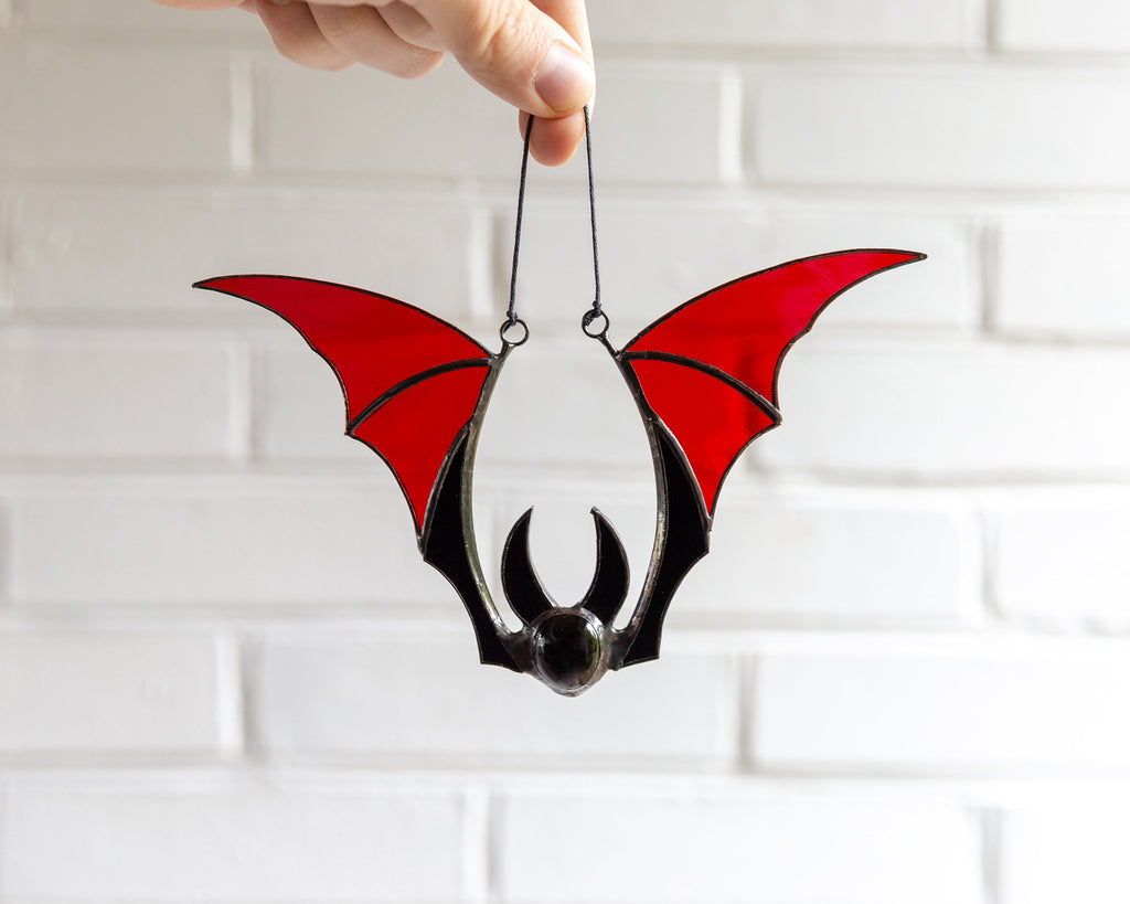 Bat stained glass window hangings Whimsigoth decor Stained glass Halloween suncatcher Bat wings Halloween decor indoor