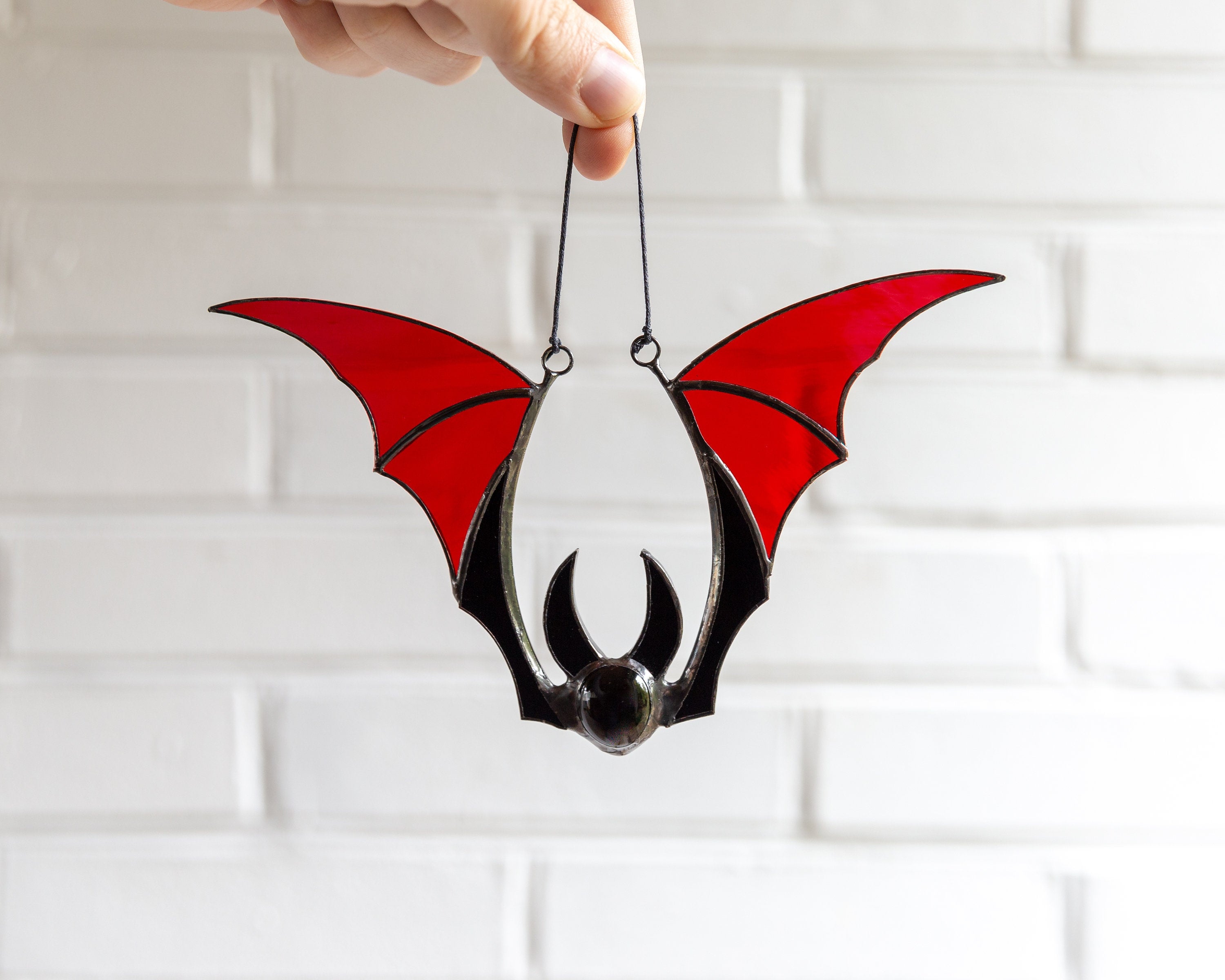 Bat stained glass window hangings Whimsigoth decor Stained glass Halloween suncatcher Bat wings Halloween decor indoor