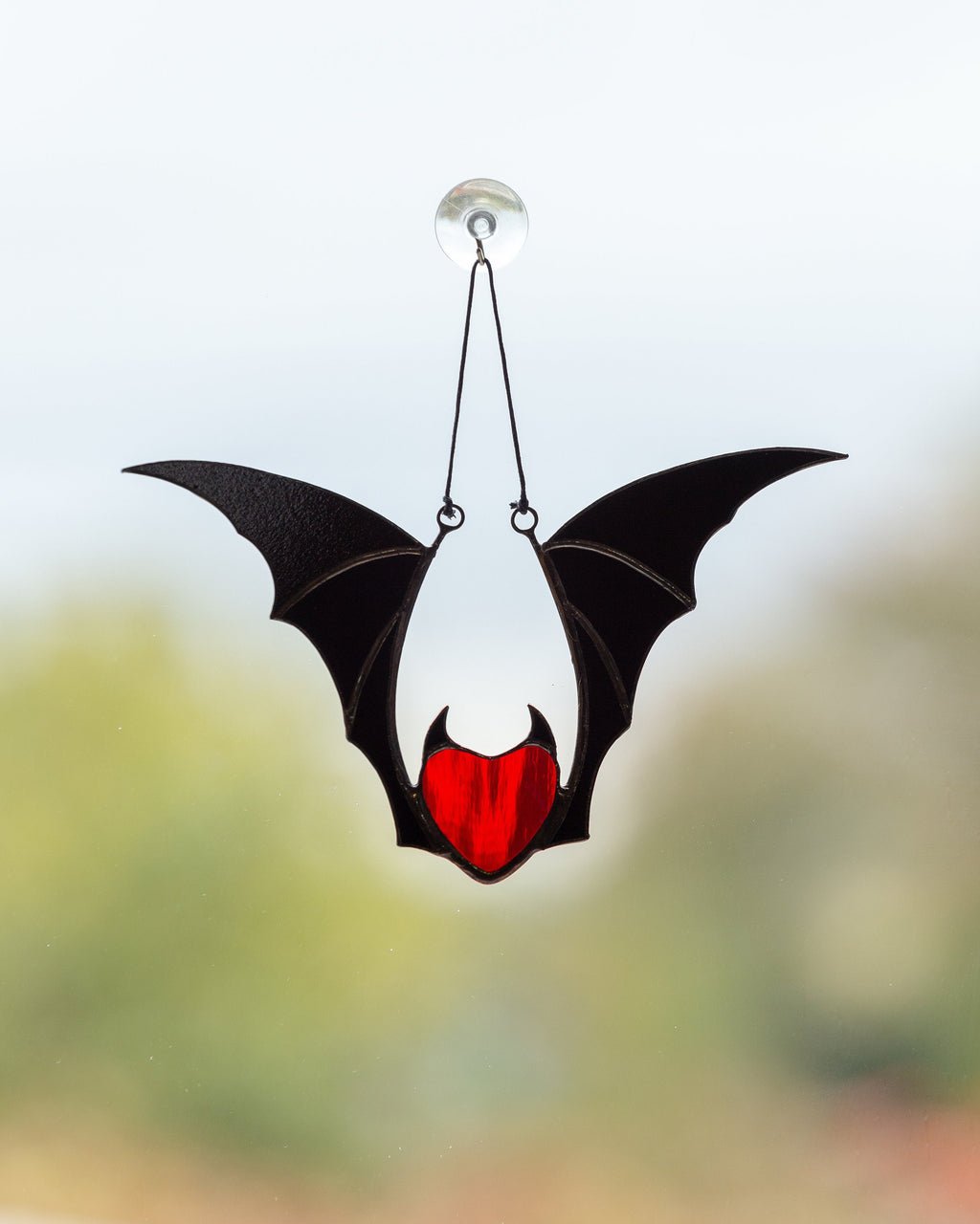 Valentine stained glass heart suncatcher Halloween gift goth home decor Stained glass bat honeymoon gifts Halloween decor