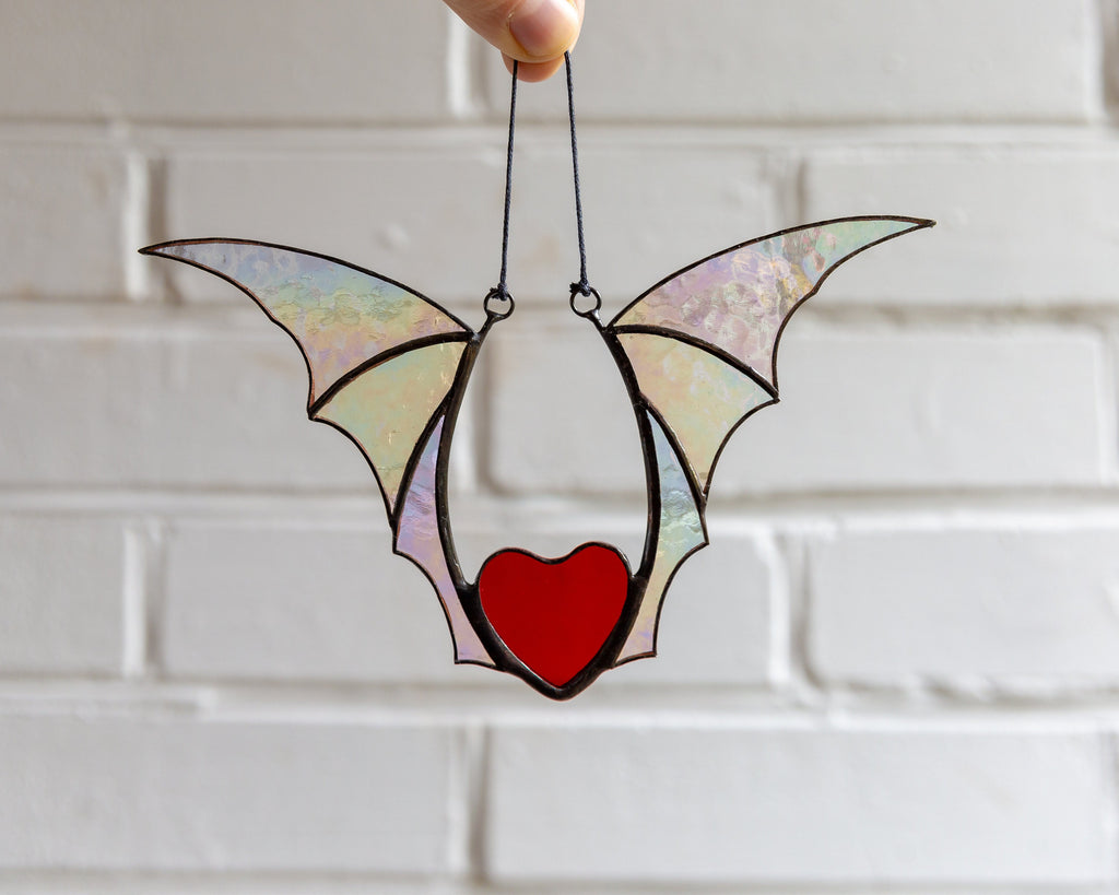 Valentine stained glass heart suncatcher Halloween gift goth home decor Stained glass bat honeymoon gifts Halloween decor