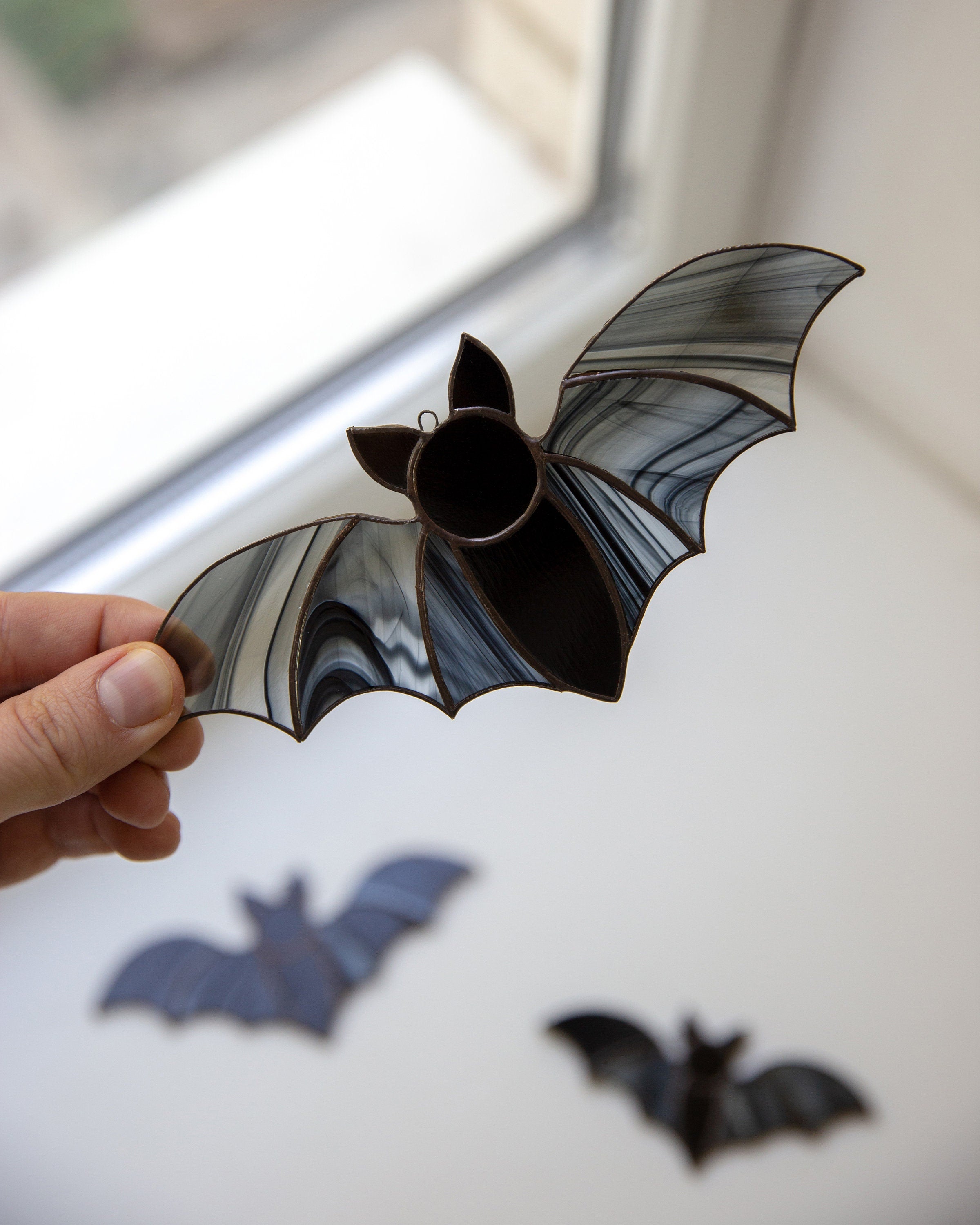 Halloween stained glass bat suncatcher Halloween gift Custom stained glass window hangings Halloween artwork Halloween stained glass horror