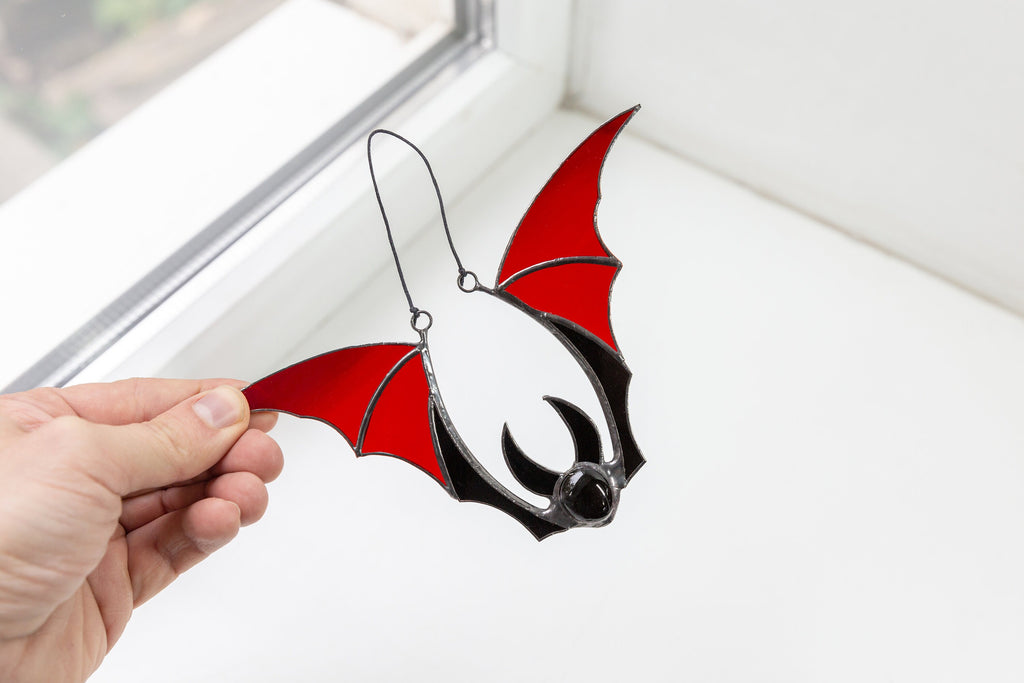 Bat stained glass window hangings Whimsigoth decor Stained glass Halloween suncatcher Bat wings Halloween decor indoor