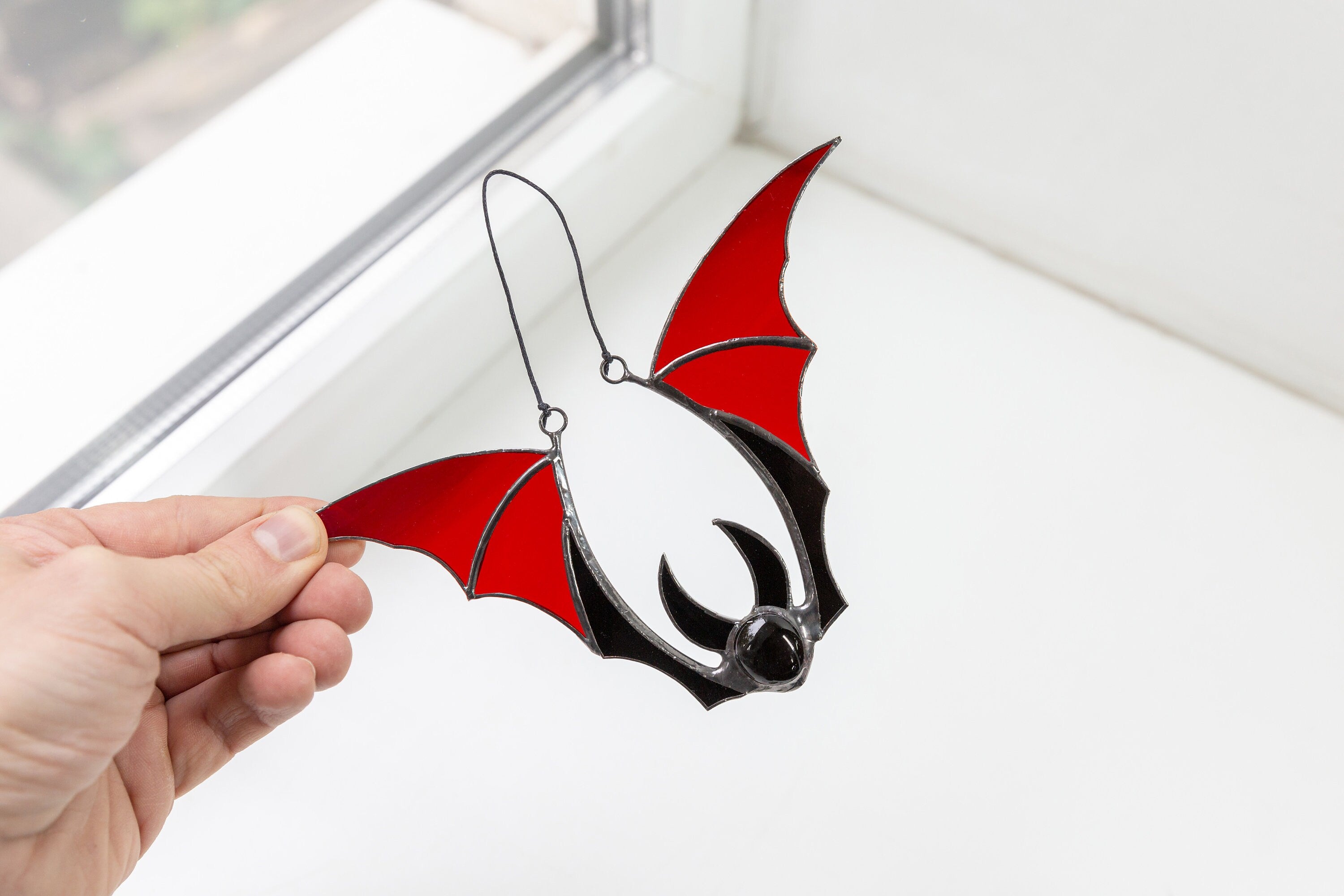 Bat stained glass window hangings Whimsigoth decor Stained glass Halloween suncatcher Bat wings Halloween decor indoor