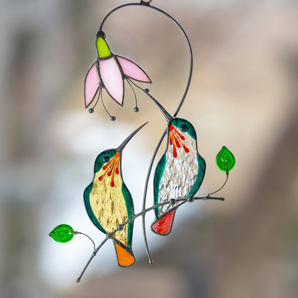 Hummingbird stained glass bird suncatcher Unique gift for mom Custom stained glass window hangings Hummingbird suncatcher