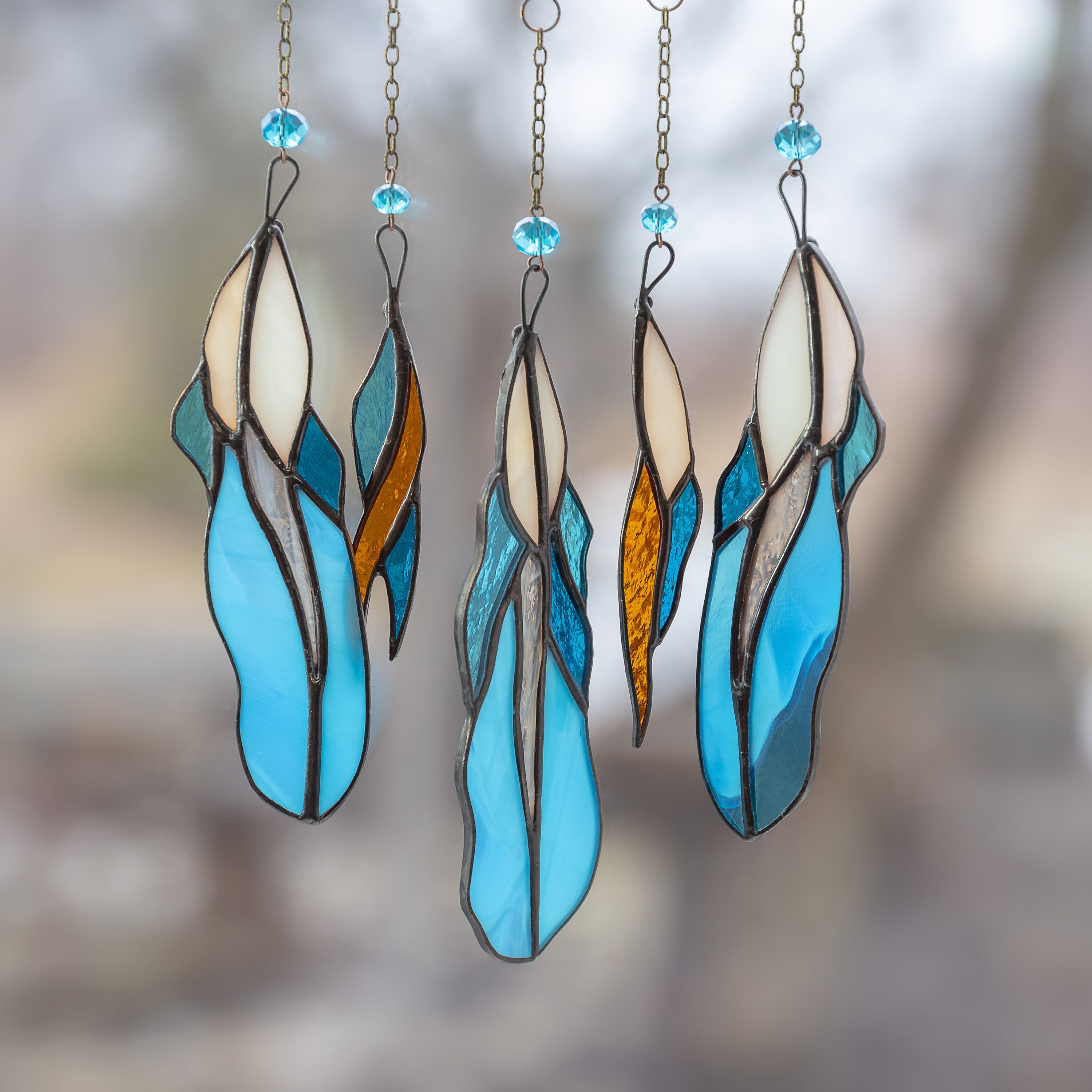 Stained glass feather dreamcatcher Unique gift for mom Home improvement Modern stained glass window hangings