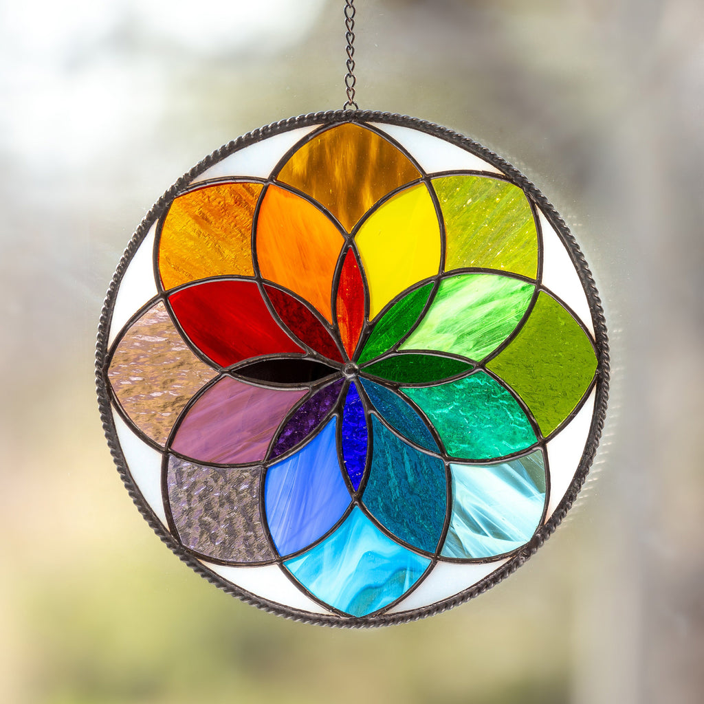 Mandala stained glass panel Unique gift for mom Sunshine party decor Rainbow stained glass window hangings Birthday gift