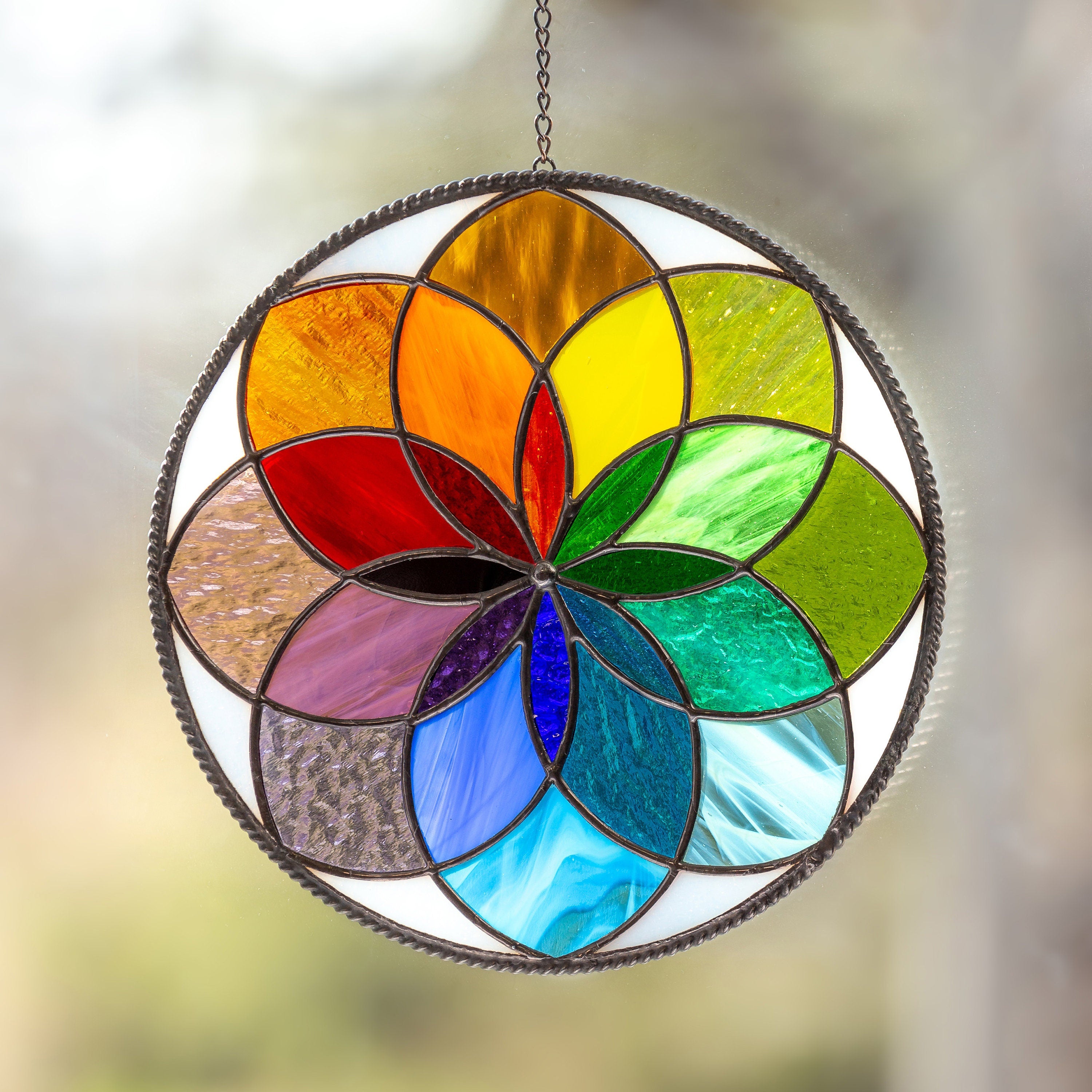 Mandala stained glass panel Unique gift for mom Sunshine party decor Rainbow stained glass window hangings Birthday gift