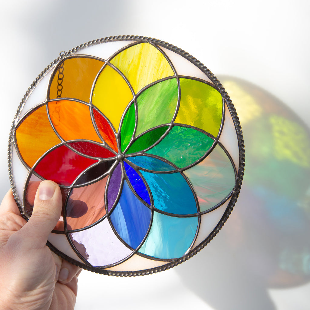 Mandala stained glass panel Unique gift for mom Sunshine party decor Rainbow stained glass window hangings Birthday gift