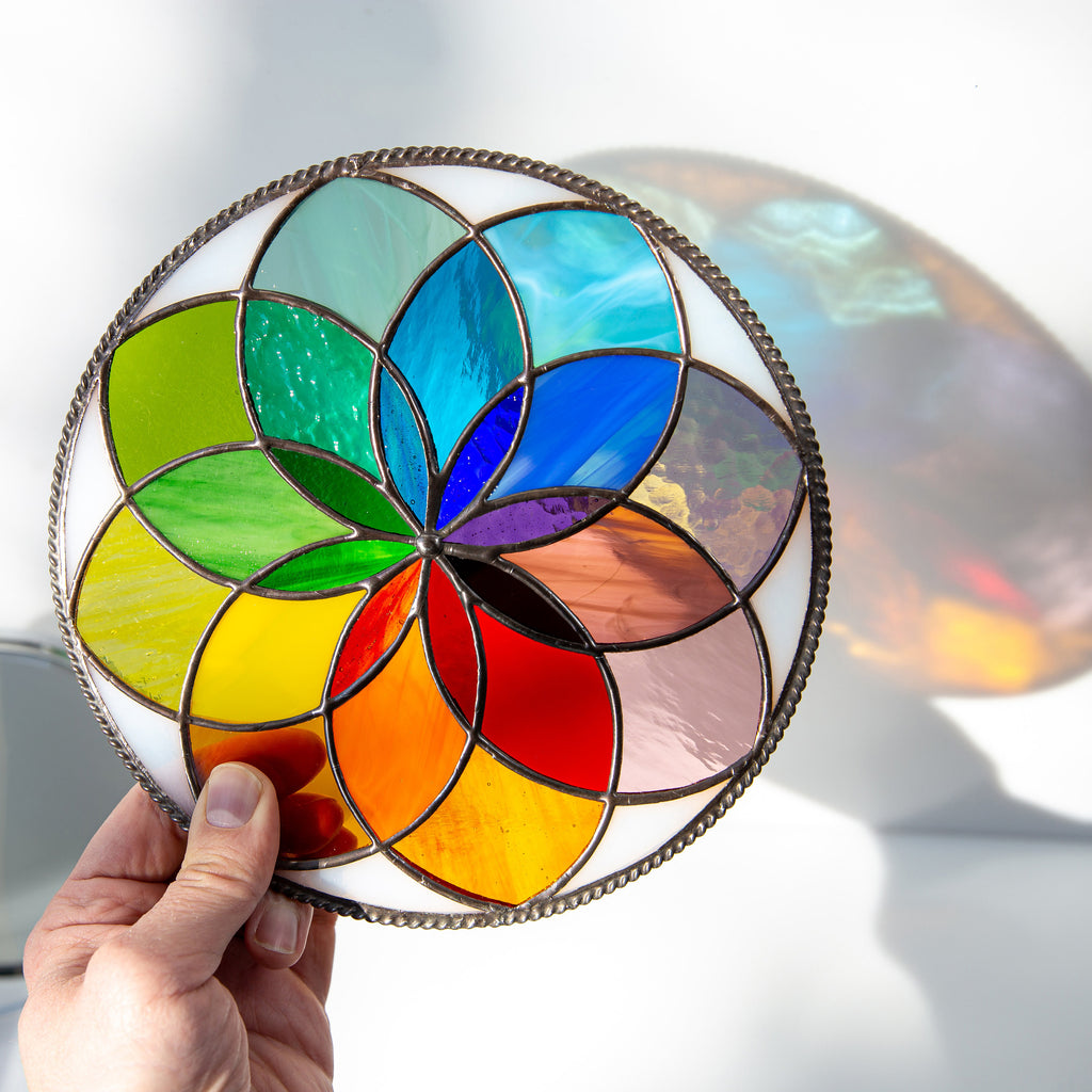 Mandala stained glass panel Unique gift for mom Sunshine party decor Rainbow stained glass window hangings Birthday gift
