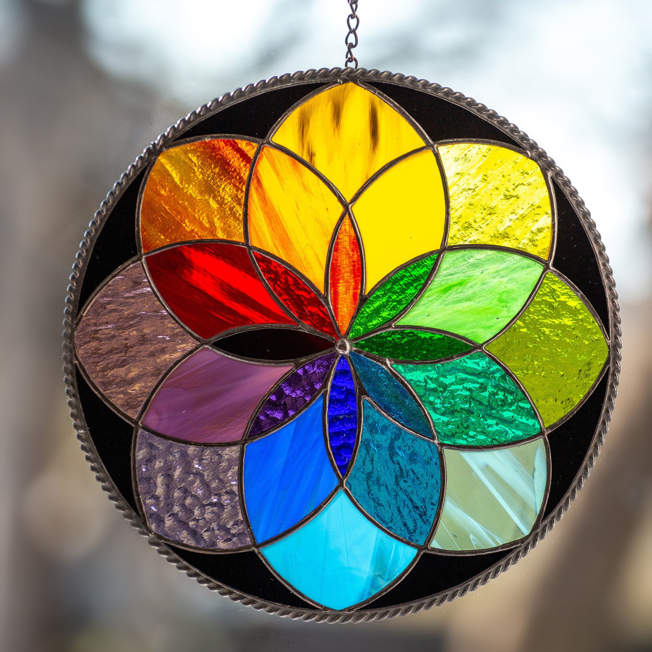 Mandala stained glass panel Unique gift for mom Sunshine party decor Rainbow stained glass window hangings Birthday gift
