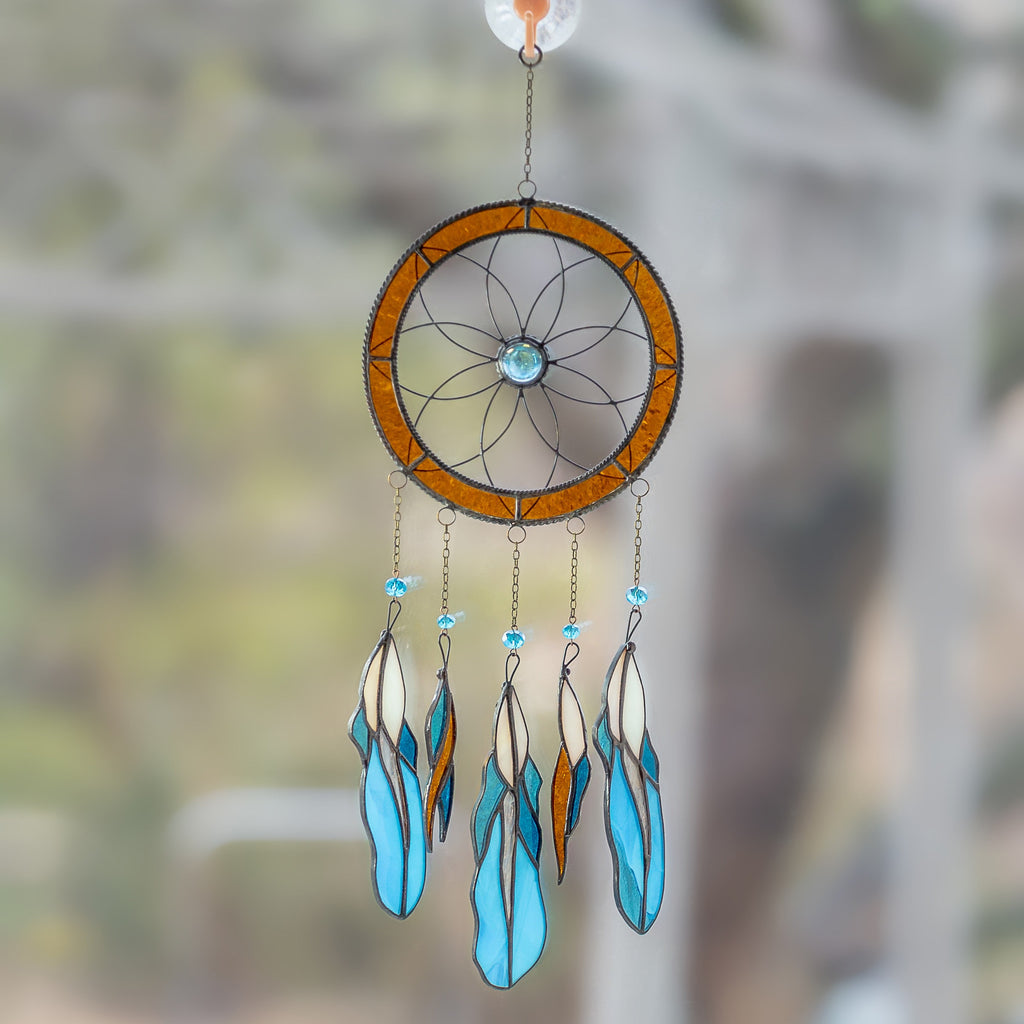 Stained glass feather dreamcatcher Unique gift for mom Home improvement Modern stained glass window hangings