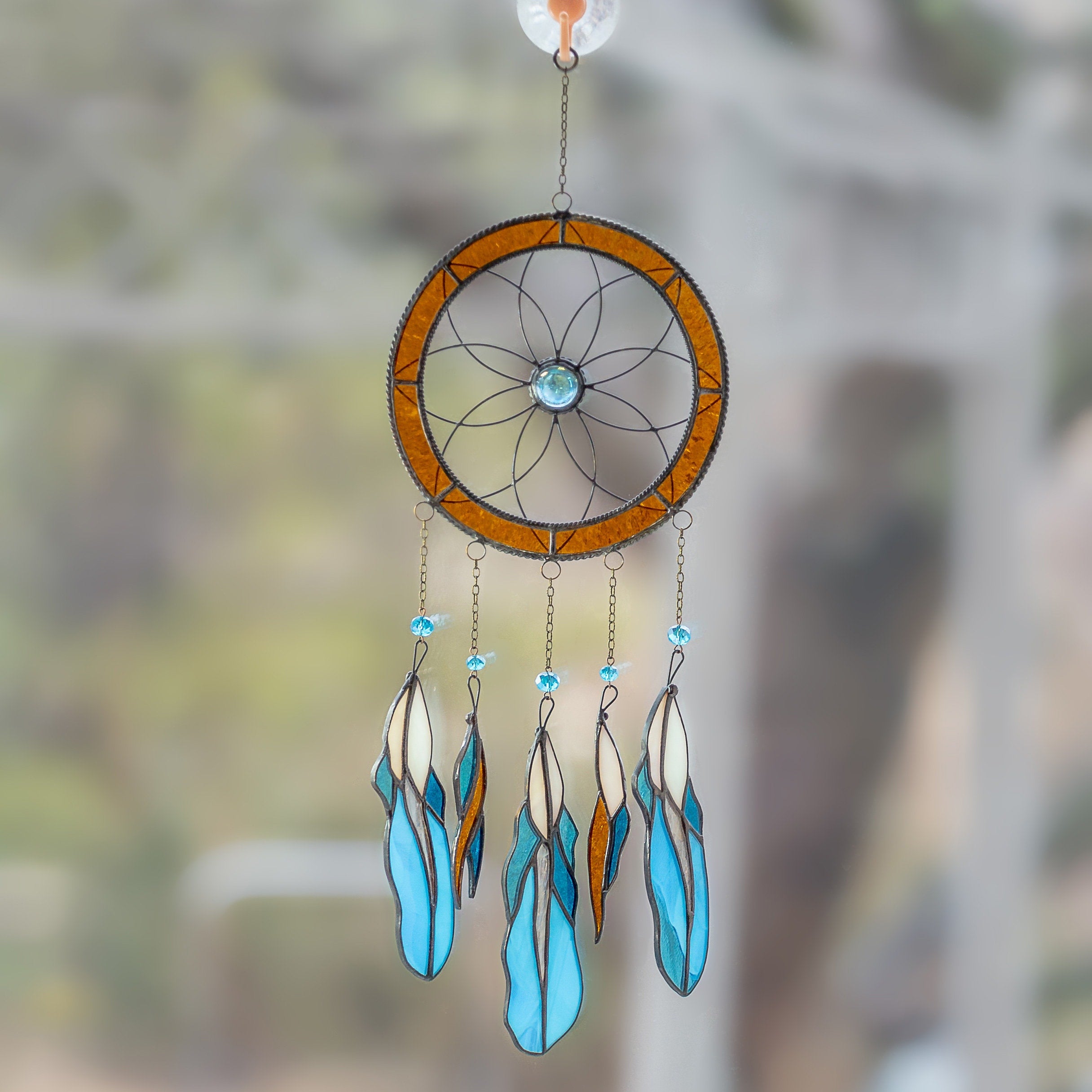 Stained glass feather dreamcatcher Unique gift for mom Home improvement Modern stained glass window hangings