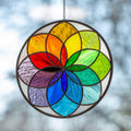Mandala stained glass panel Unique gift for mom Sunshine party decor Rainbow stained glass window hangings Birthday gift