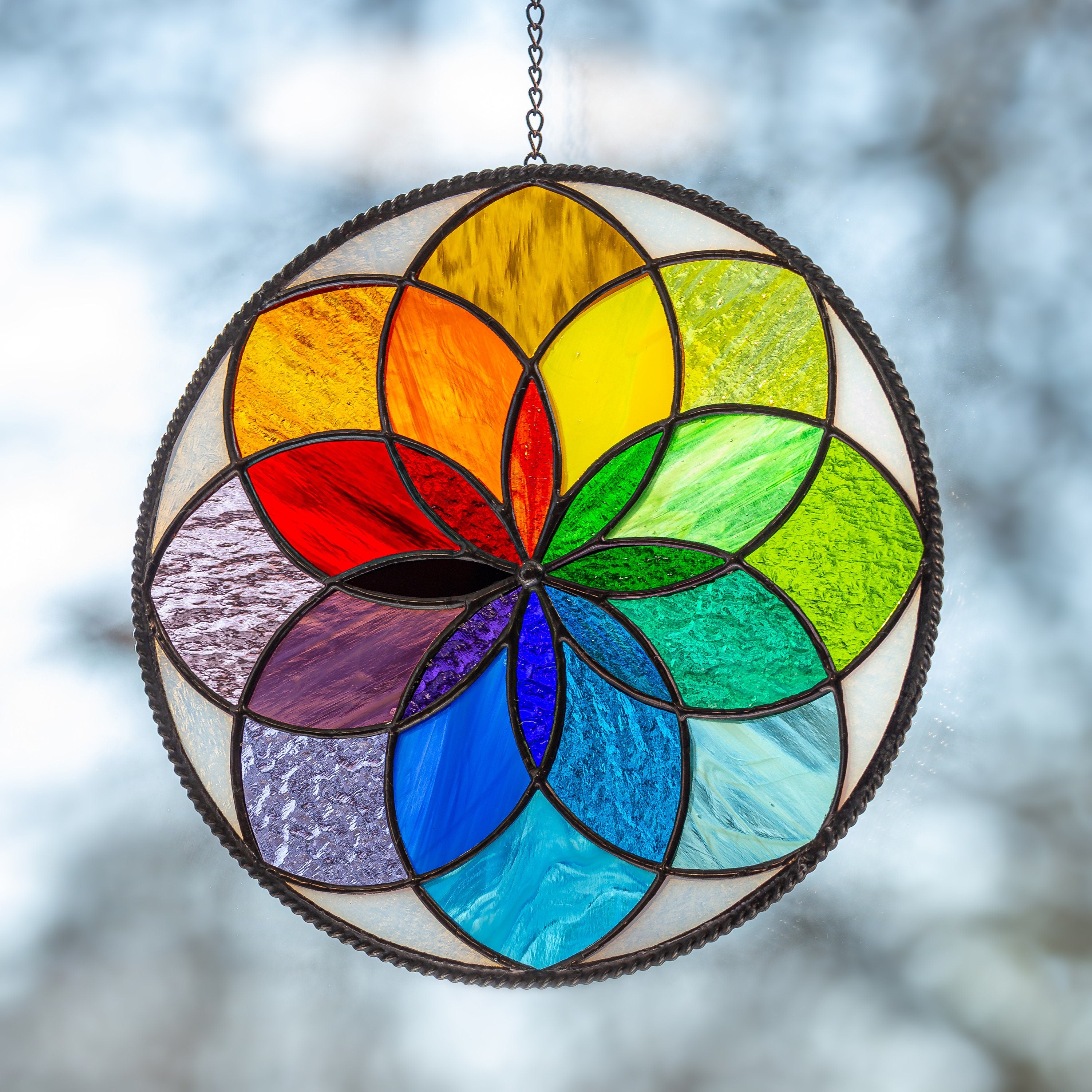 Mandala stained glass panel Unique gift for mom Sunshine party decor Rainbow stained glass window hangings Birthday gift
