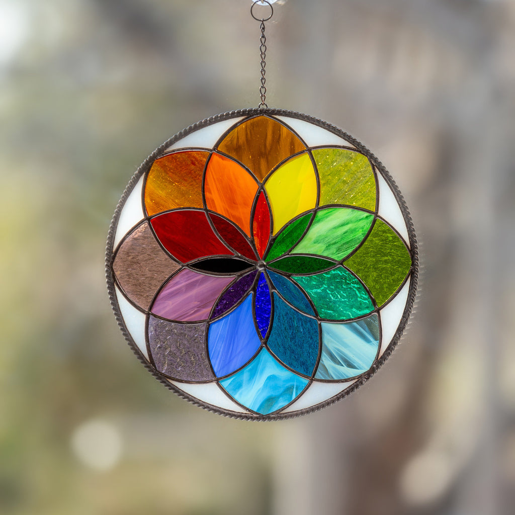 Mandala stained glass panel Unique gift for mom Sunshine party decor Rainbow stained glass window hangings Birthday gift