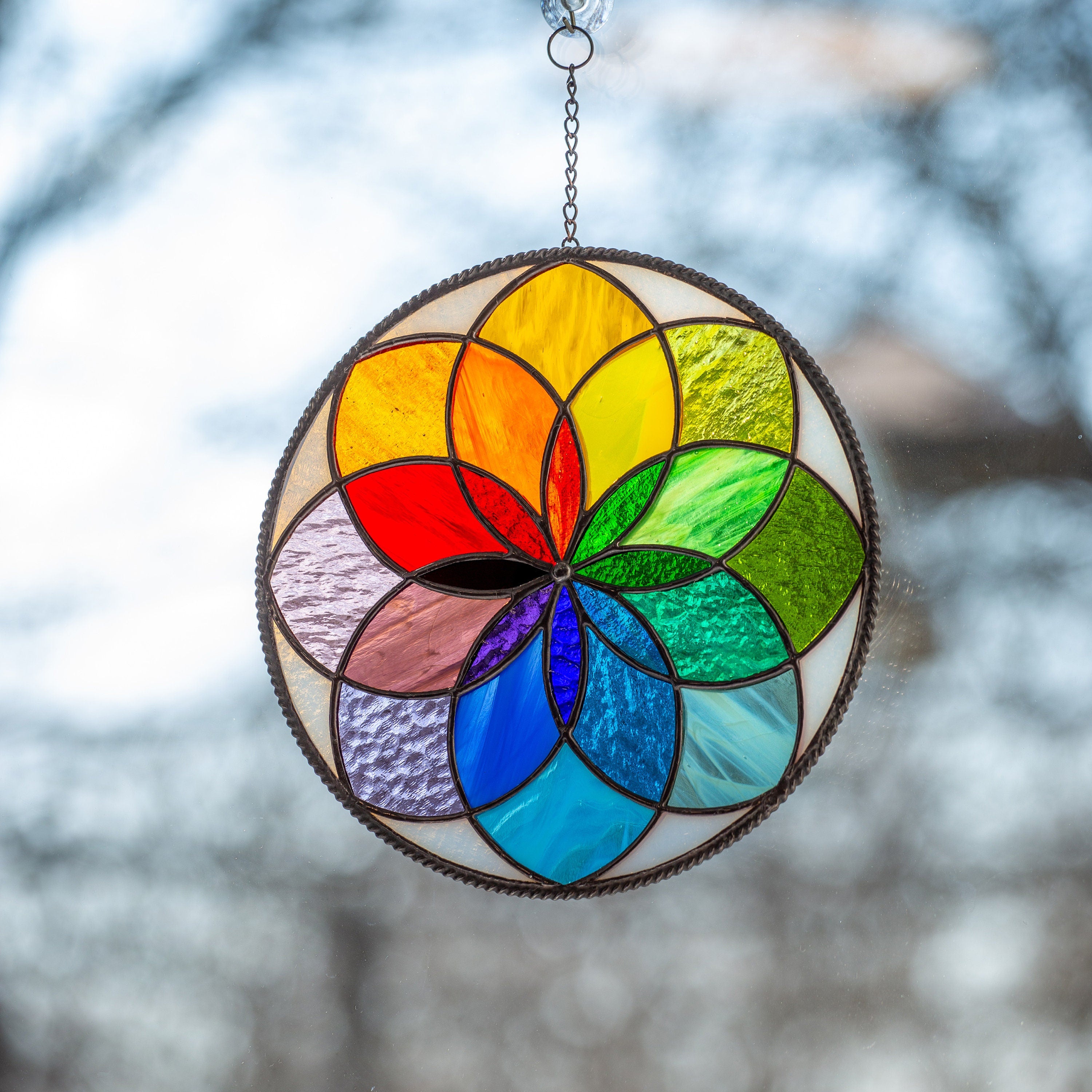 Mandala stained glass panel Unique gift for mom Sunshine party decor Rainbow stained glass window hangings Birthday gift