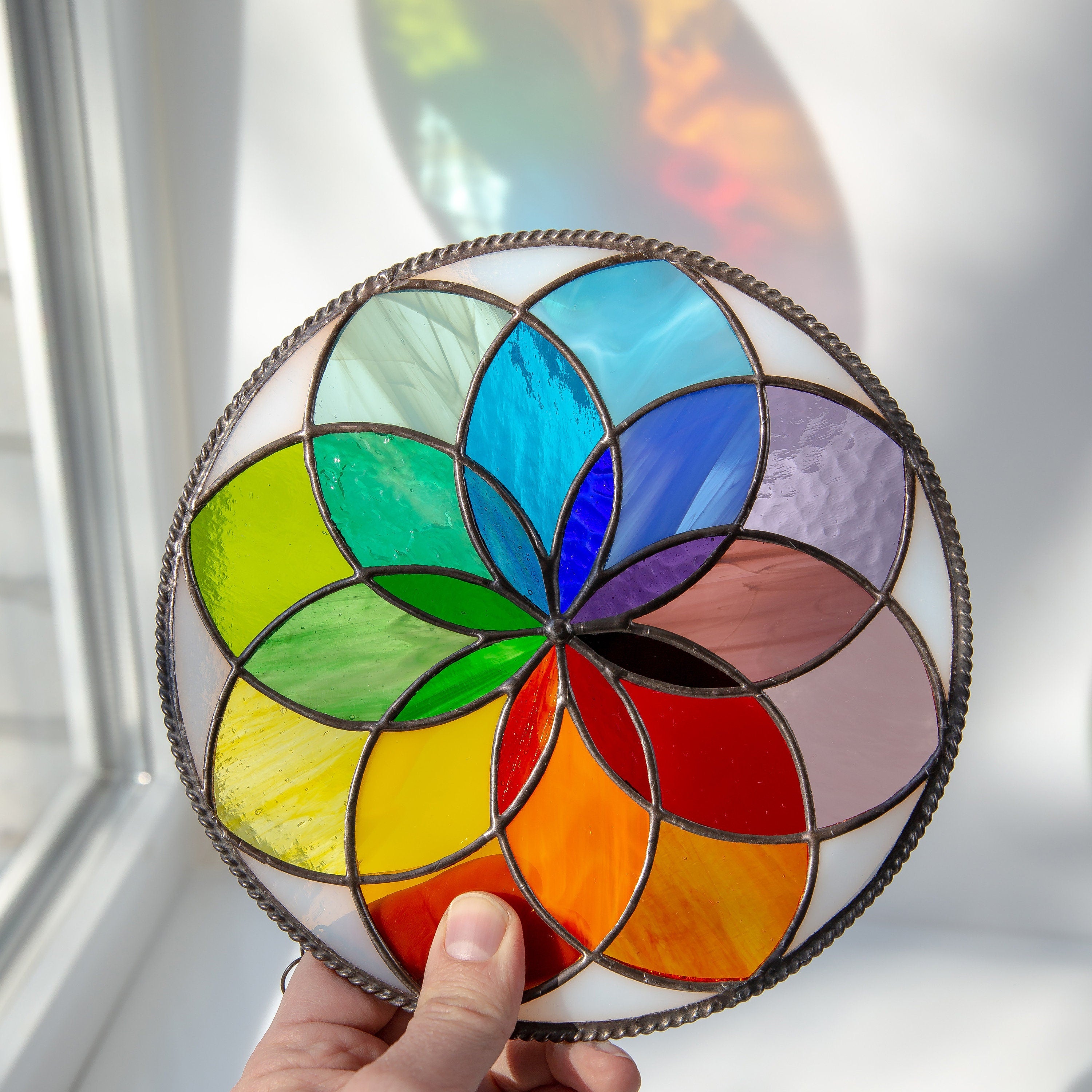 Mandala stained glass panel Unique gift for mom Sunshine party decor Rainbow stained glass window hangings Birthday gift