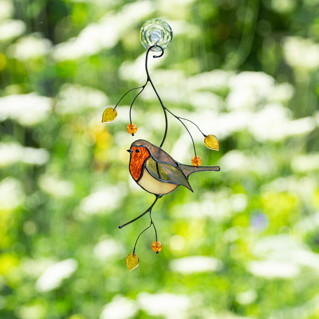 Modern stained glass window hangings Mothers day gift Robin bird Stained glass bird suncatcher House warming gifts new home