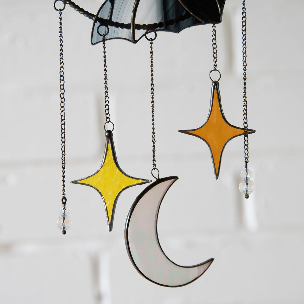 Halloween stained glass dreamcatcher Halloween spirit Custom stained glass dreamcatcher wall hanging Stained glass moon suncatcher