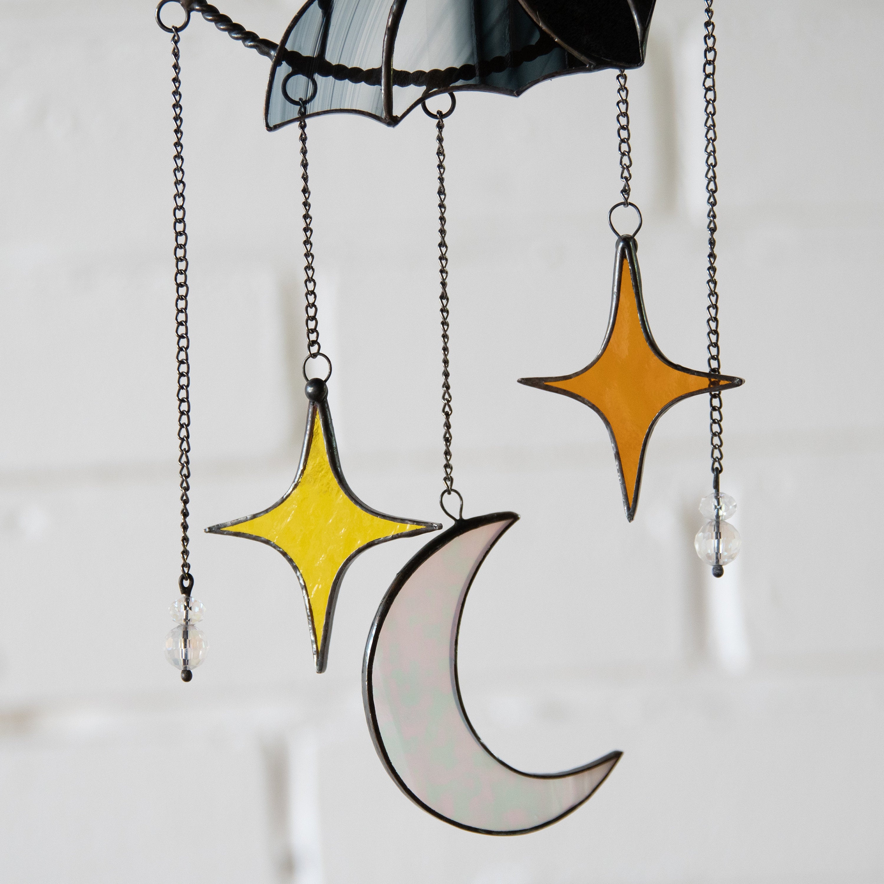 Halloween stained glass dreamcatcher Halloween spirit Custom stained glass dreamcatcher wall hanging Stained glass moon suncatcher