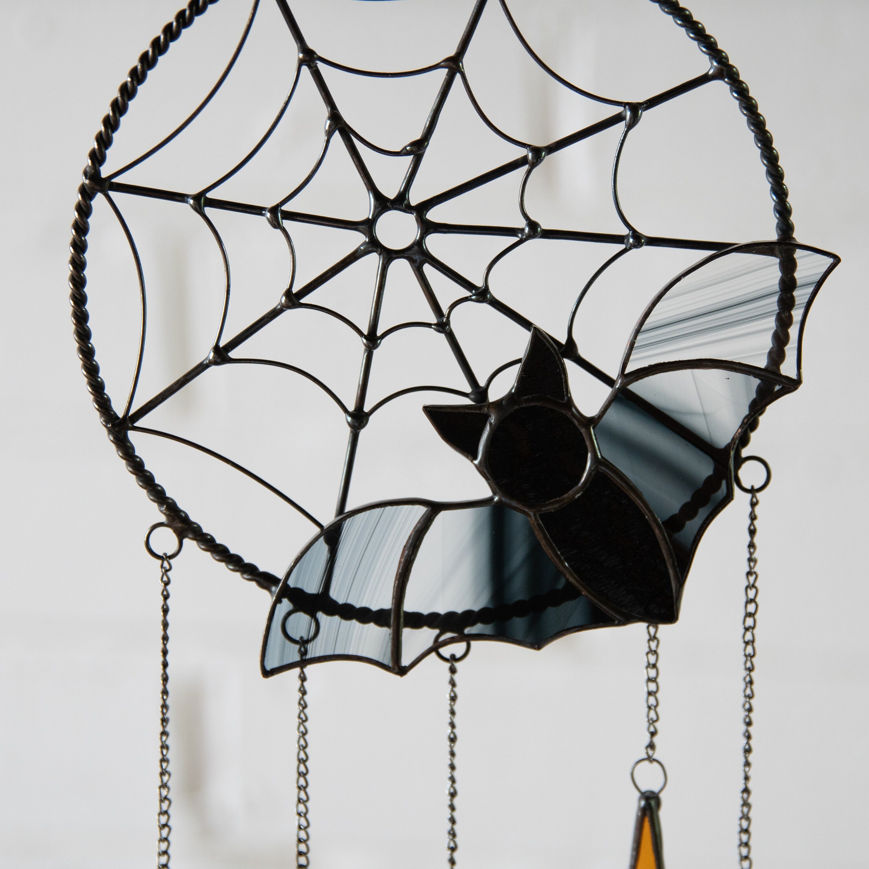 Halloween stained glass dreamcatcher Halloween spirit Custom stained glass dreamcatcher wall hanging Stained glass moon suncatcher