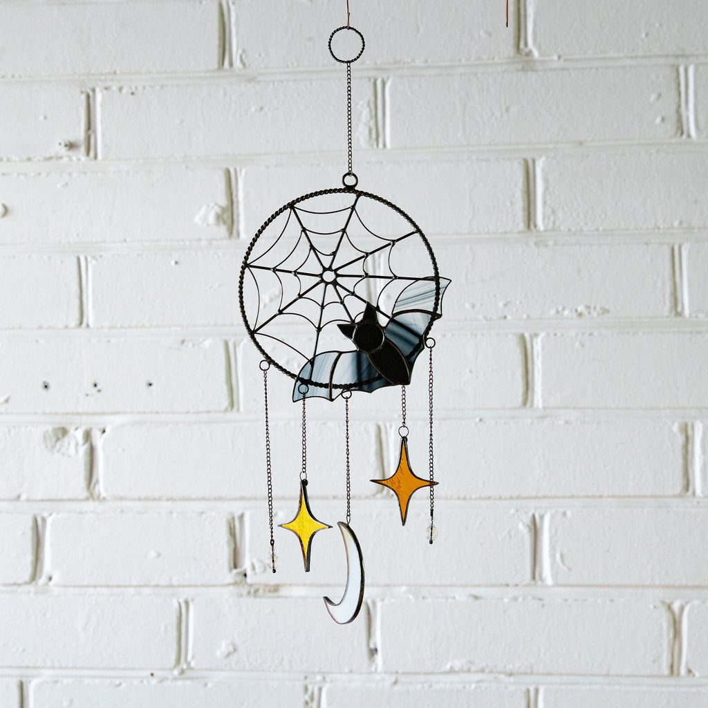 Halloween stained glass dreamcatcher Halloween spirit Custom stained glass dreamcatcher wall hanging Stained glass moon suncatcher