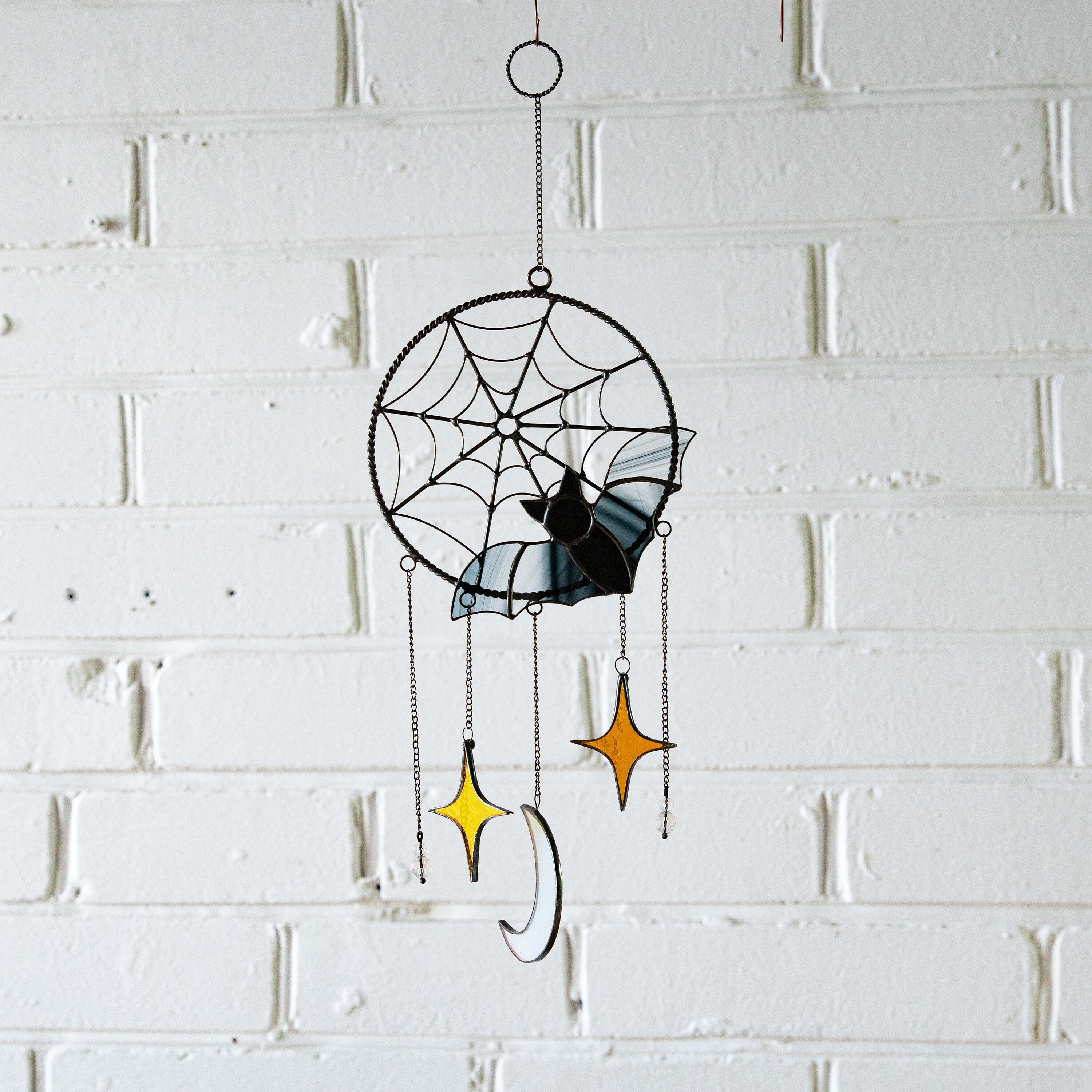 Halloween stained glass dreamcatcher Halloween spirit Custom stained glass dreamcatcher wall hanging Stained glass moon suncatcher