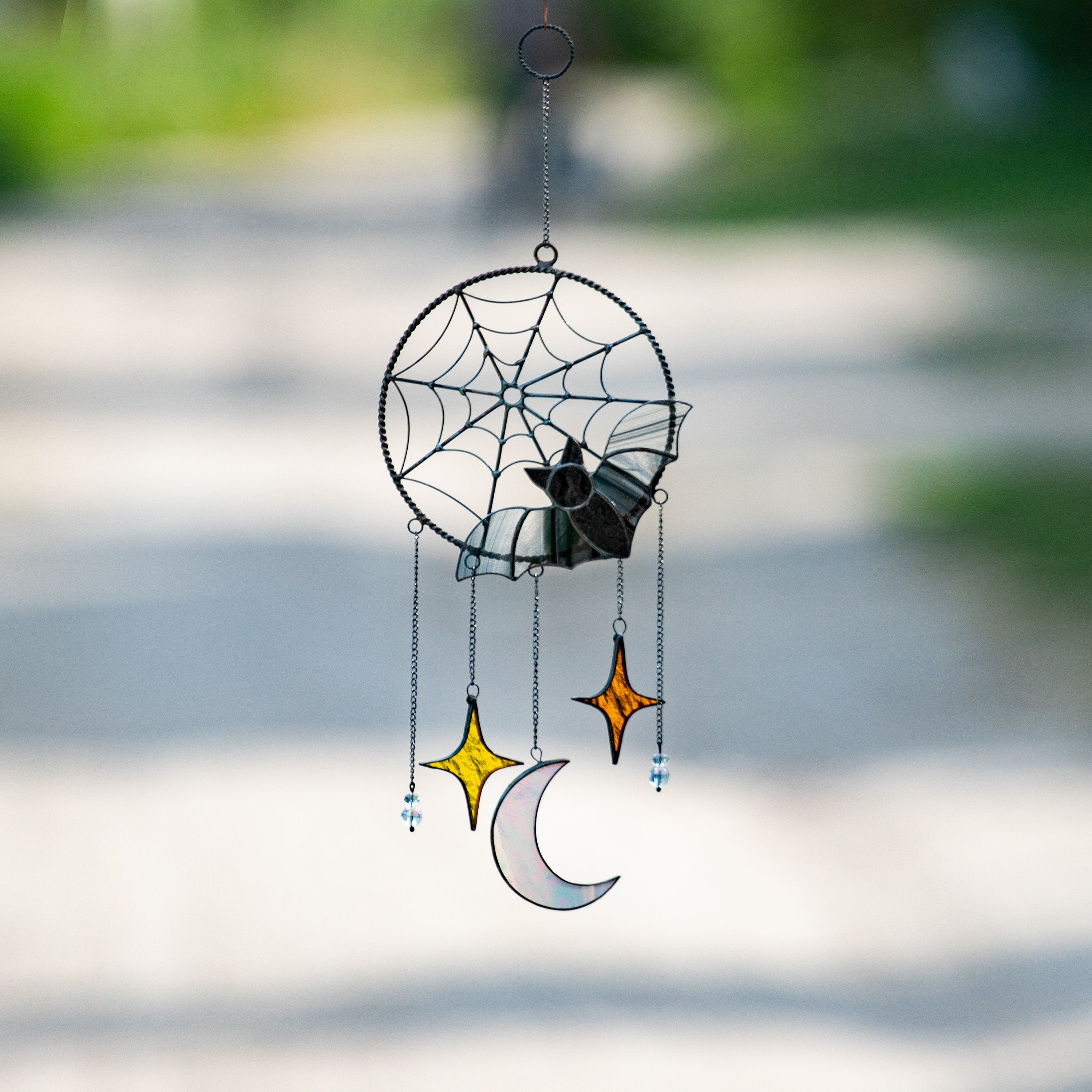 Spooky stained glass dreamcatcher Unique Halloween window hangings Gothic home decor gift