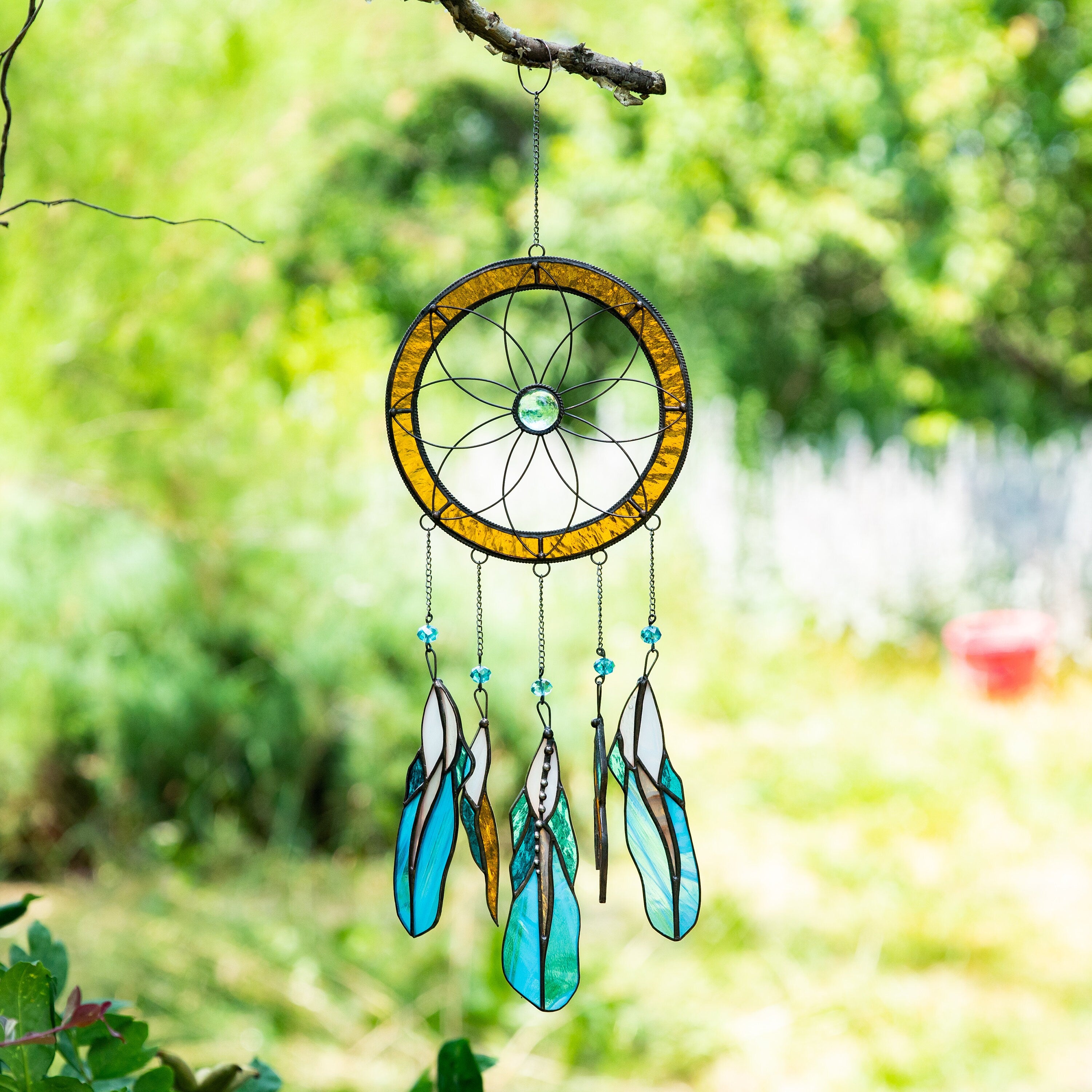 Stained glass feather dreamcatcher Unique gift for mom Home improvement Modern stained glass window hangings
