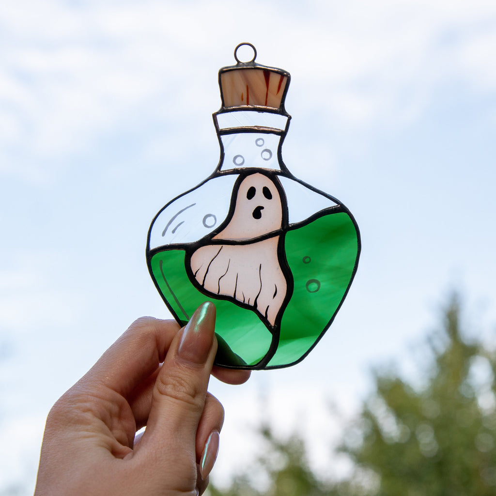 Halloween stained glass ghost Halloween spirit Custom stained glass window hangings Halloween gift Glassmasters stained glass suncatcher