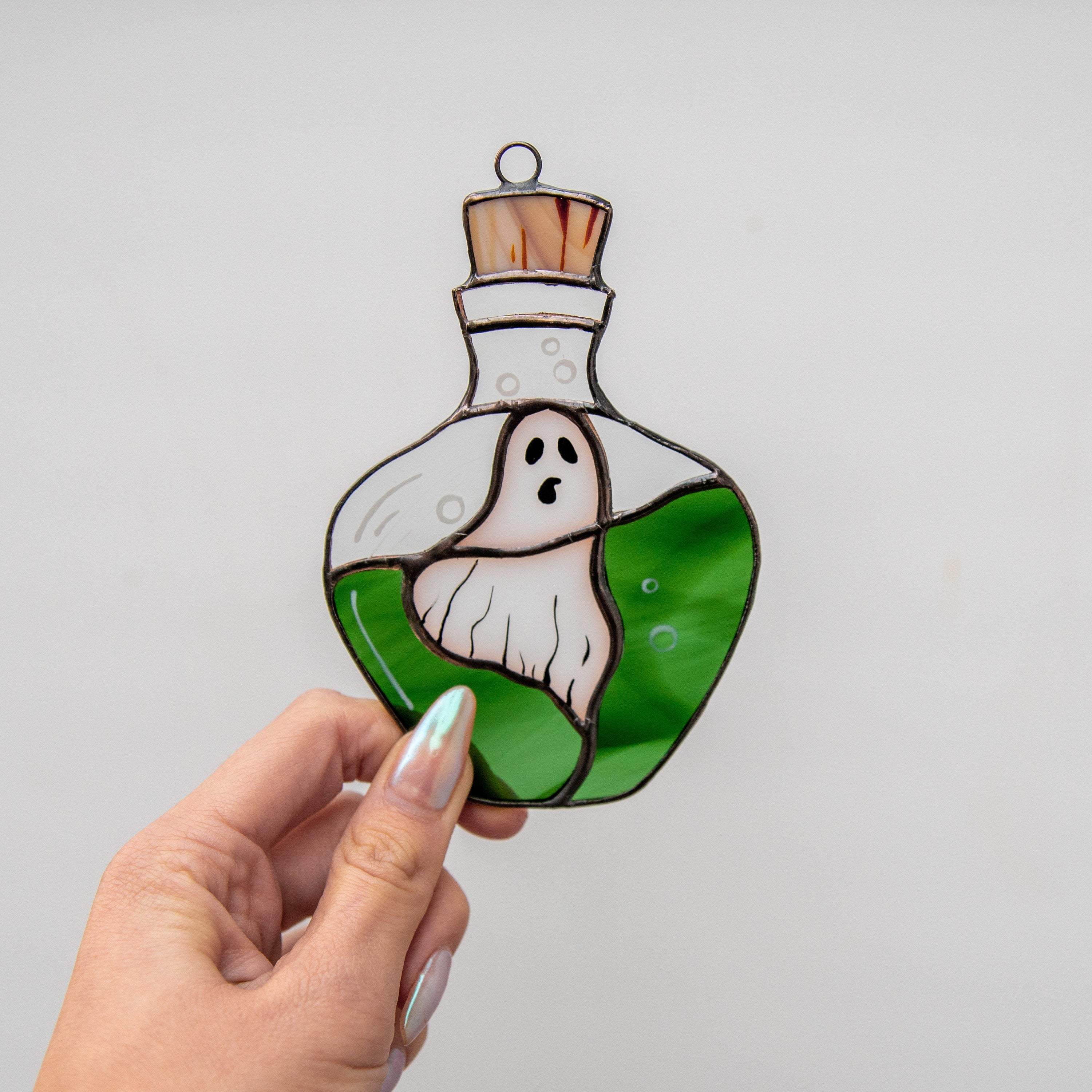 Halloween stained glass ghost Halloween spirit Custom stained glass window hangings Halloween gift Glassmasters stained glass suncatcher