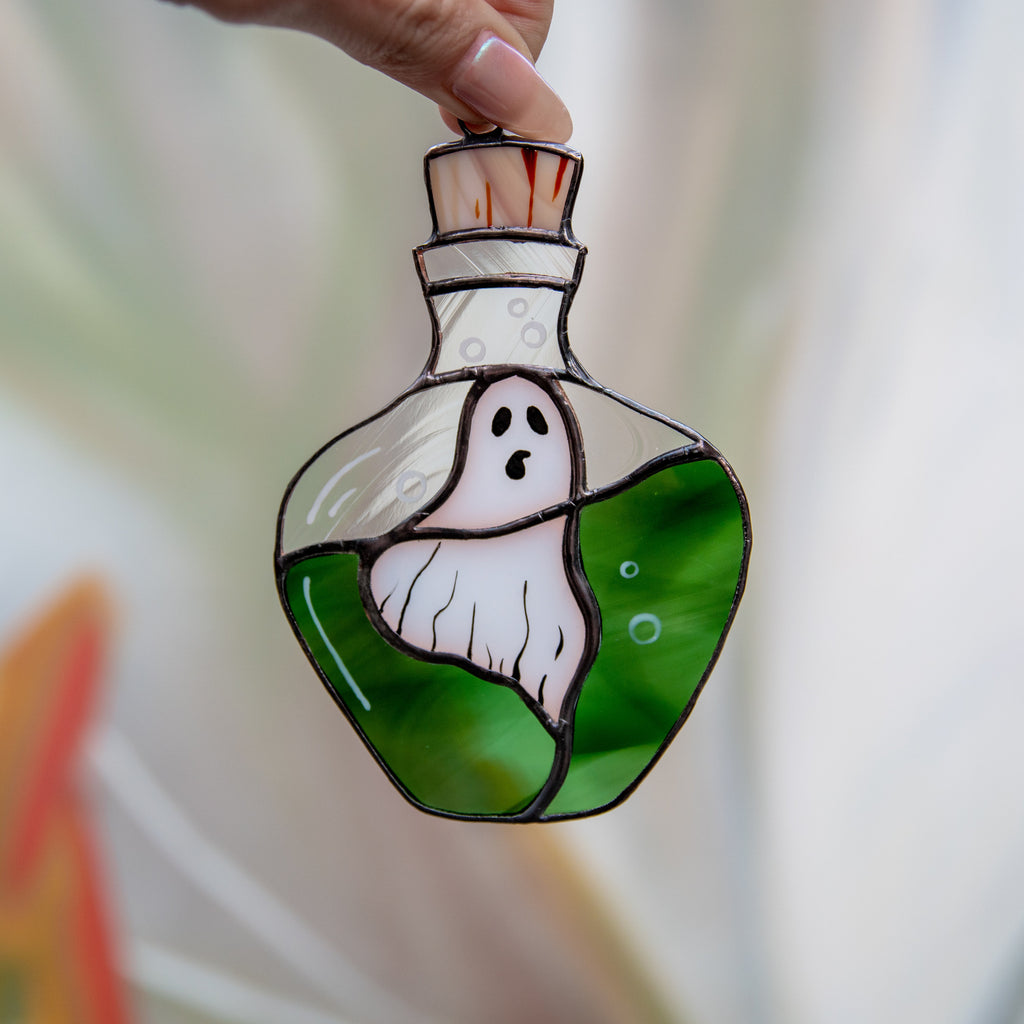 Halloween stained glass ghost Halloween spirit Custom stained glass window hangings Halloween gift Glassmasters stained glass suncatcher