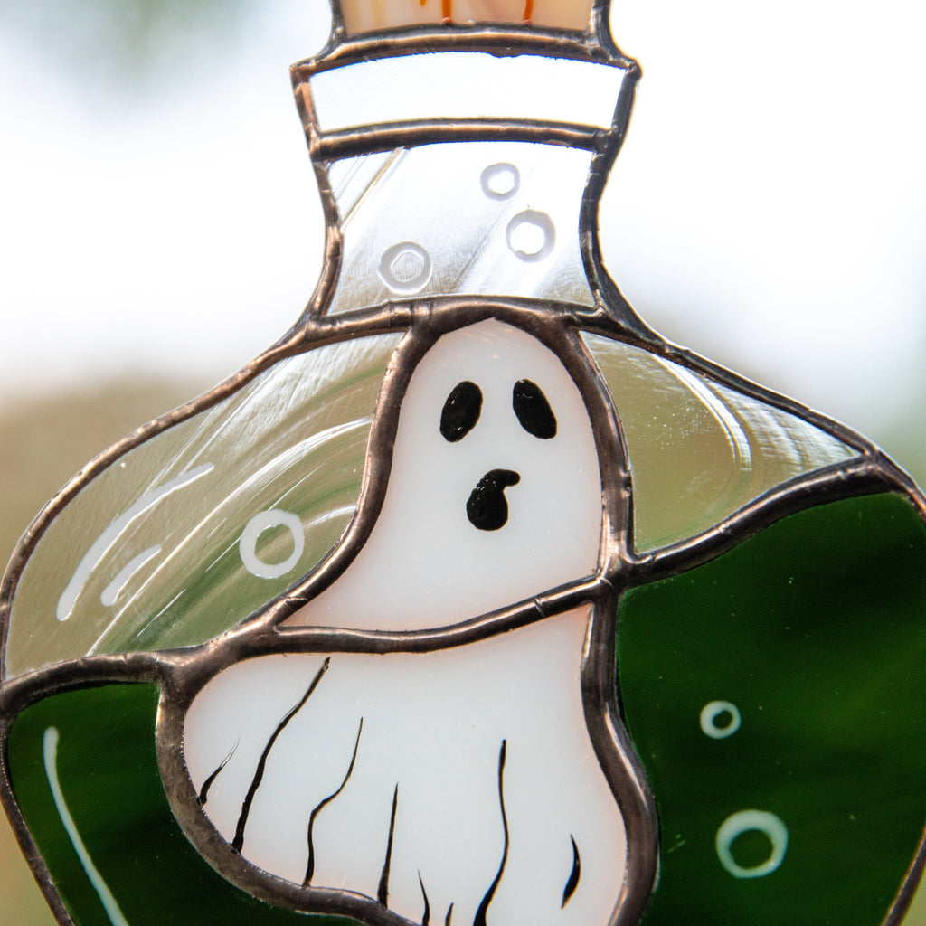 Halloween stained glass ghost Halloween spirit Custom stained glass window hangings Halloween gift Glassmasters stained glass suncatcher