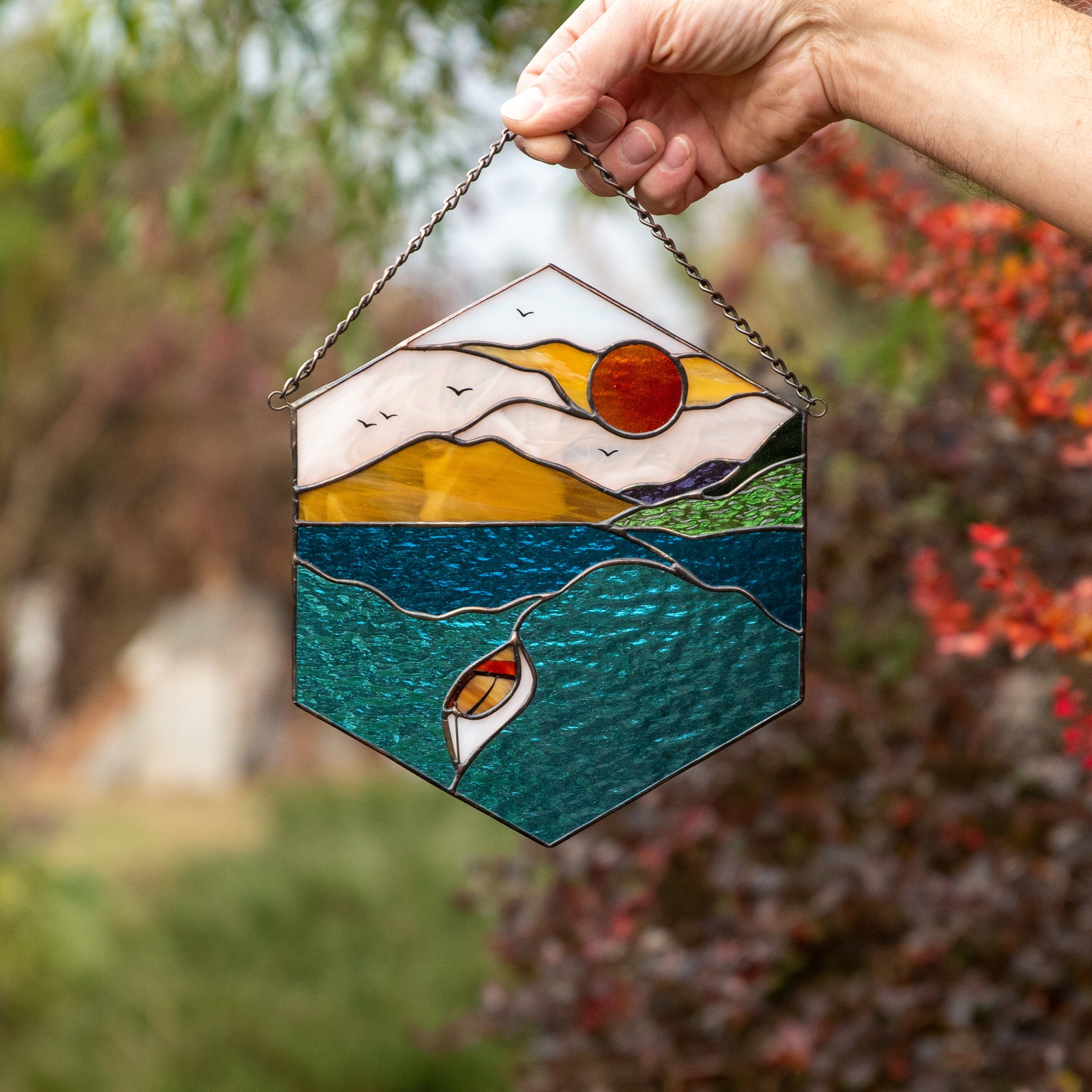 Nautical stained glass window hangings Grandma gifts Custom stained glass ornament Sea glass art Stained glass panel