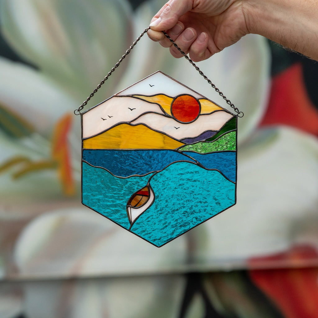 Nautical stained glass window hangings Grandma gifts Custom stained glass ornament Sea glass art Stained glass panel