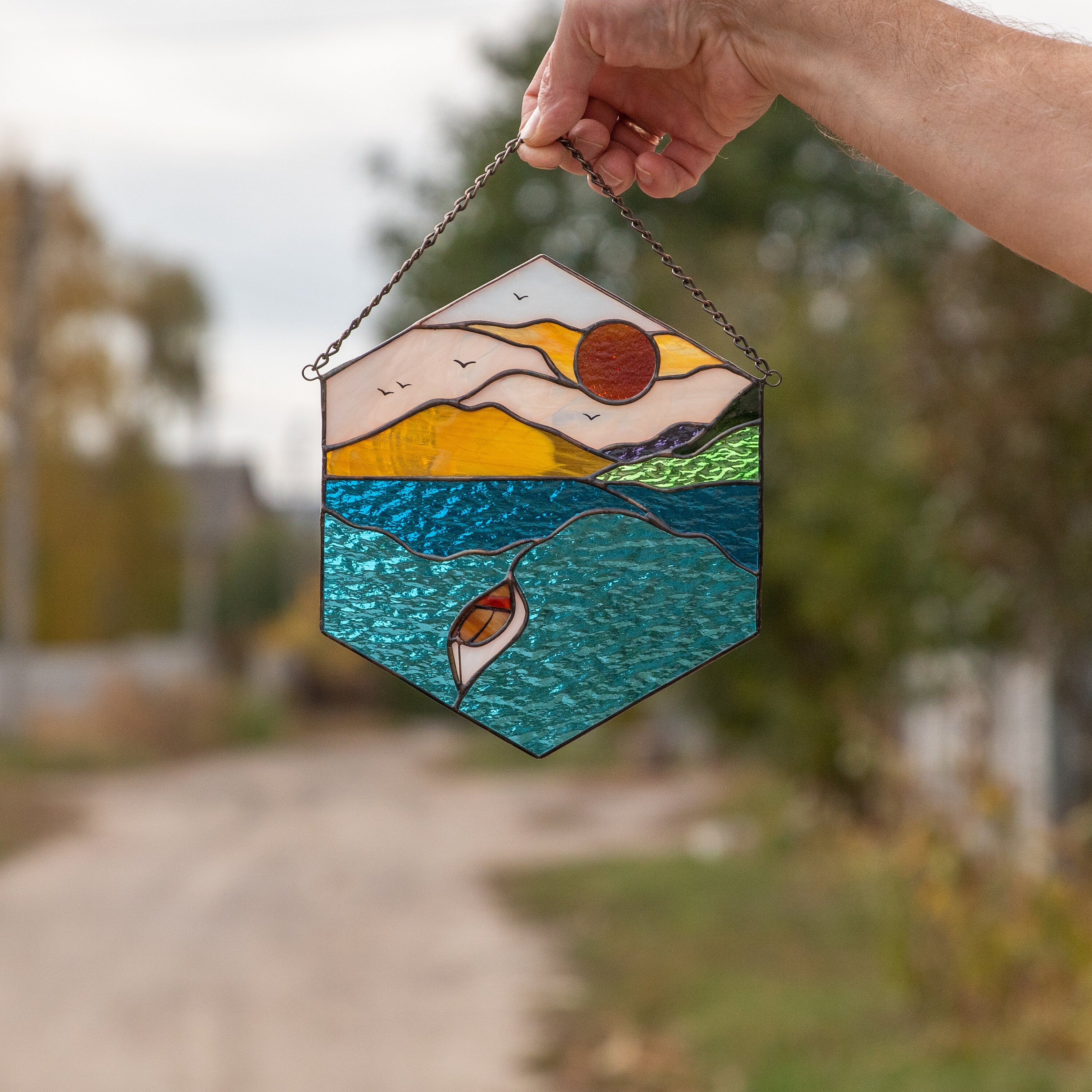 Nautical stained glass window hangings Grandma gifts Custom stained glass ornament Sea glass art Stained glass panel