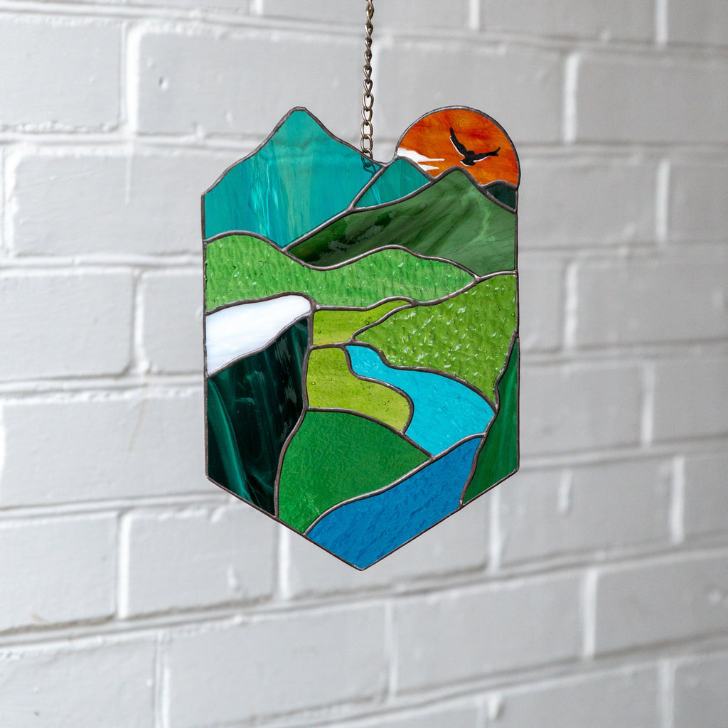 Stained glass sunset Grandparent gifts Custom stained glass window hangings New mom gift Sunset artwork Stained glass panel