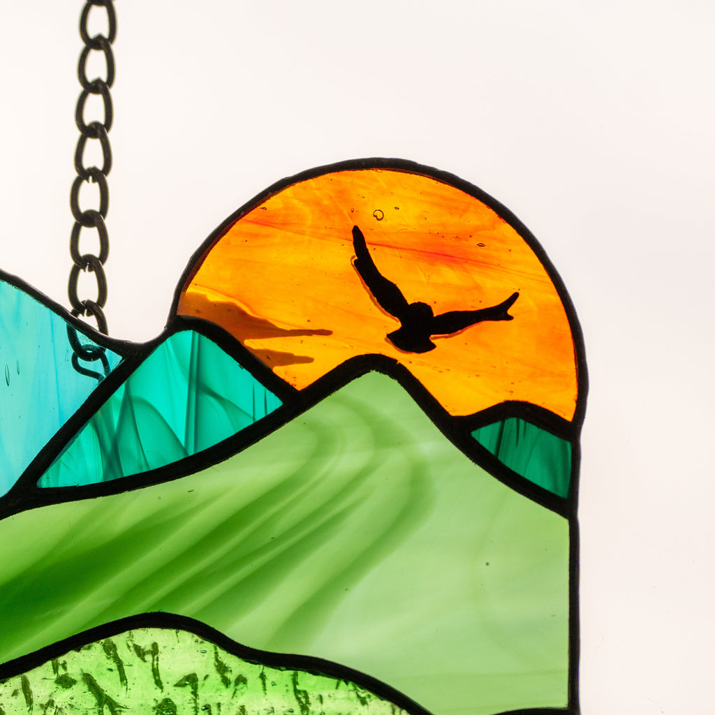 Stained glass sunset Grandparent gifts Custom stained glass window hangings New mom gift Sunset artwork Stained glass panel