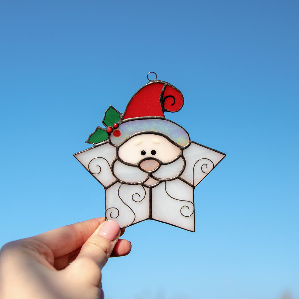 Stained glass santa ornament Grandparents Christmas gift Christmas tree ornaments stained glass window hangings Holiday hosting decor