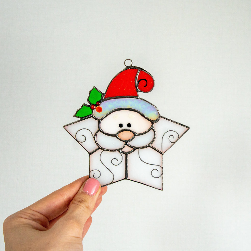 Stained glass santa ornament Grandparents Christmas gift Christmas tree ornaments stained glass window hangings Holiday hosting decor
