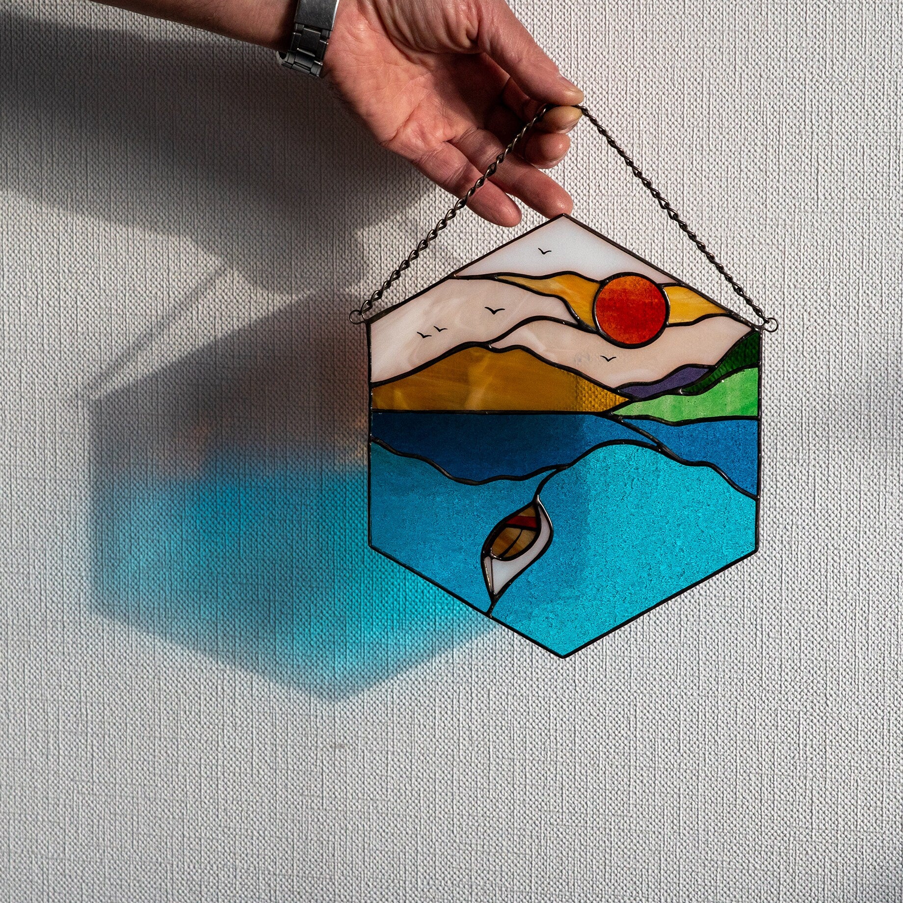 Nautical stained glass window hangings Grandma gifts Custom stained glass ornament Sea glass art Stained glass panel