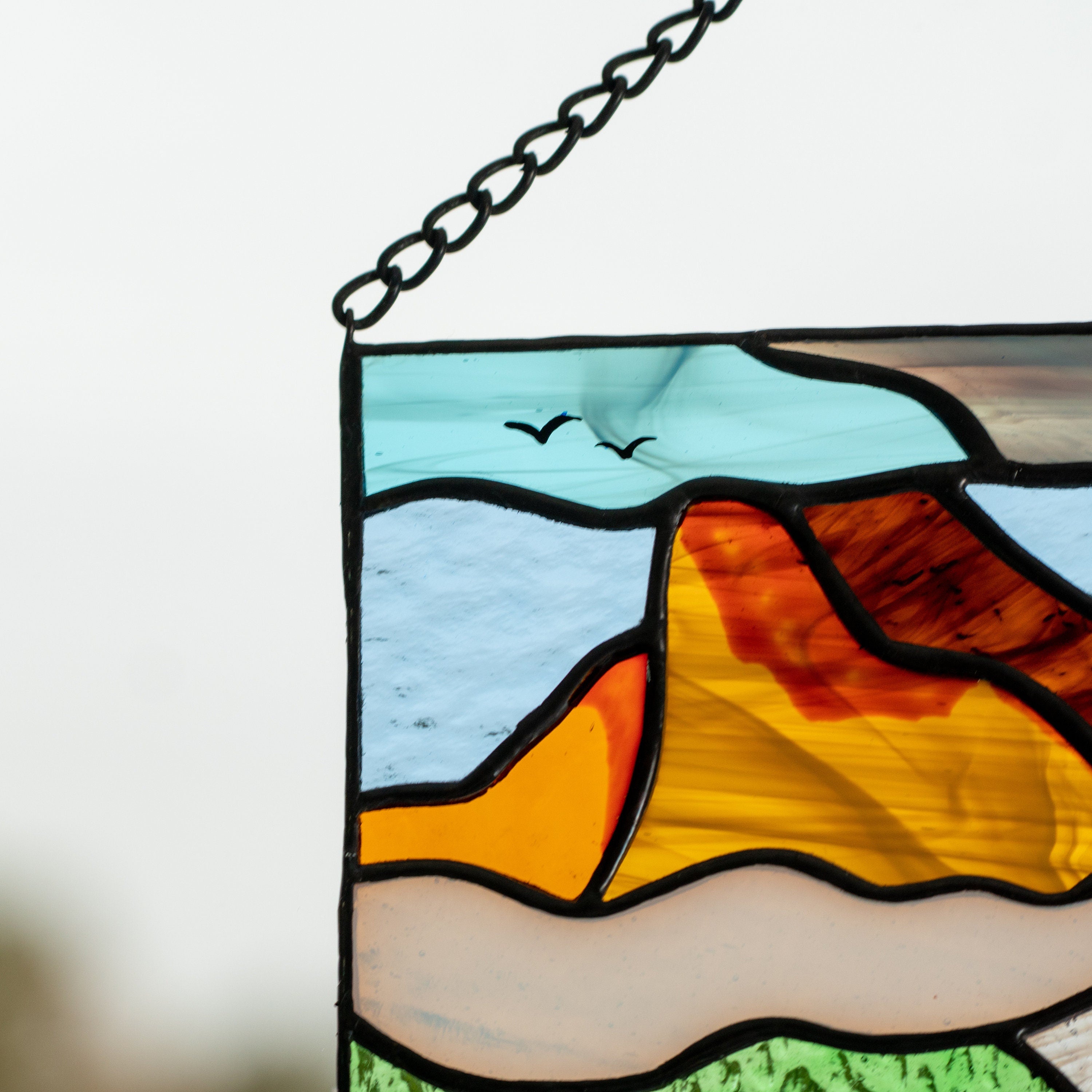 Stained glass mountains Godmother gift Custom stained glass window hangings Mom suncatcher Modern stained glass panel